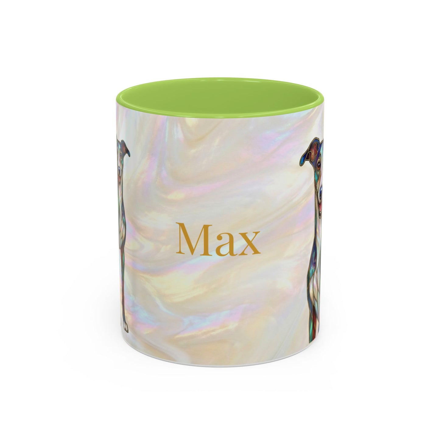 Personalized Greyhound Coffee Mug – Stained Glass Dog Accent Mug (Name Customizable)  - 14523