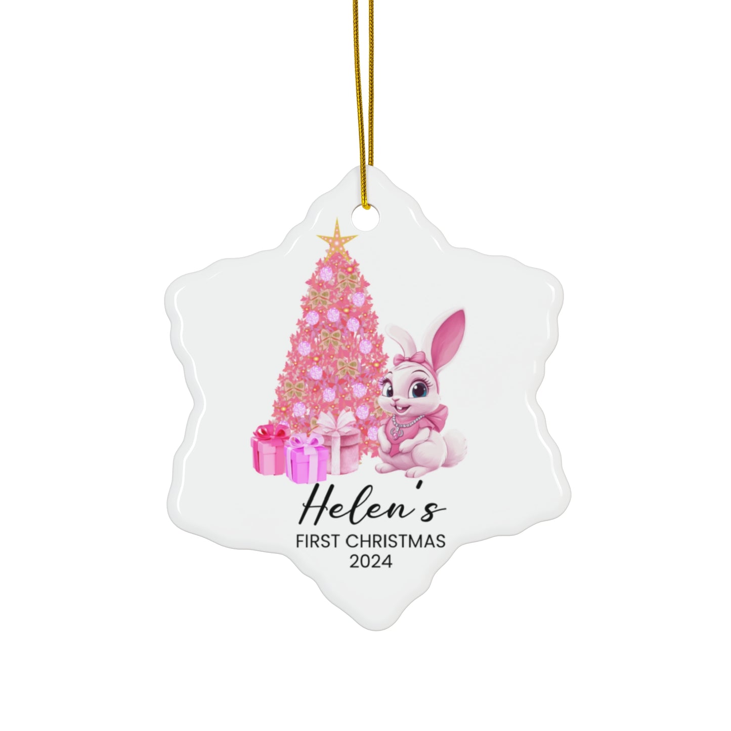 First Christmas, Baby Girl, Rabbit, Customizable - Ceramic Ornament, 4 Shapes - 10019