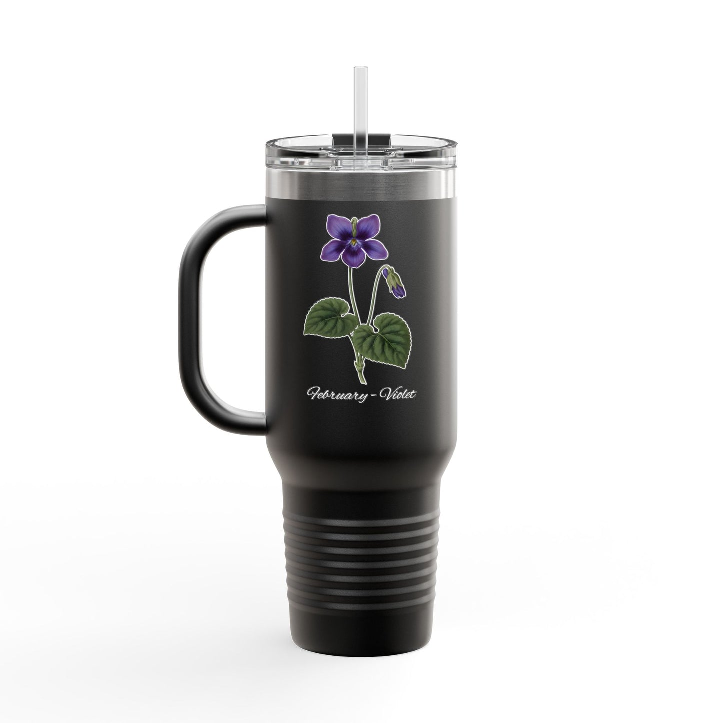 Violet (Single) Floral Tumbler – February Birth Flower Gift | 40oz Insulated Travel Mug, Customizable — 14698