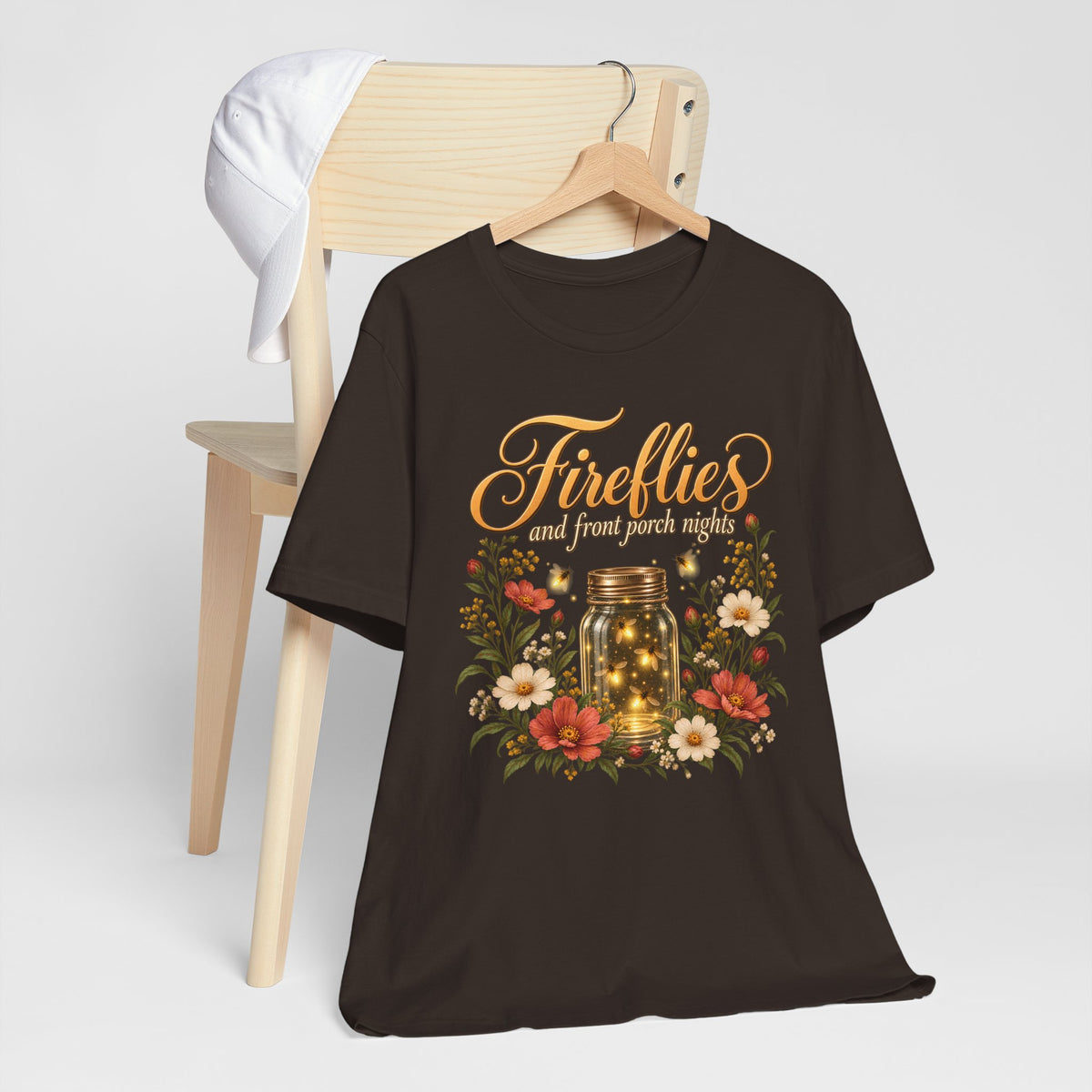Fireflies and Front Porch Nights T-Shirt, Vintage Floral Mason Jar Tee - 14567