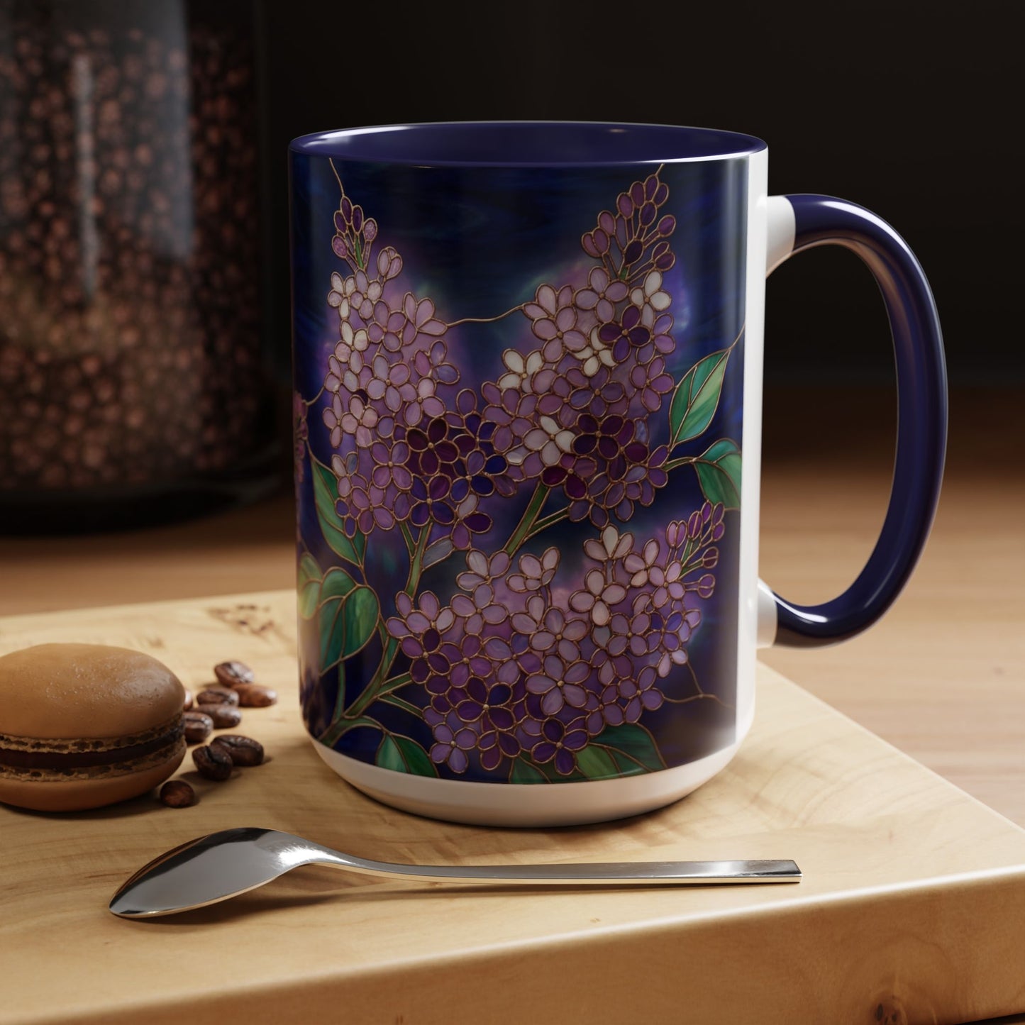 Lilac Blossoms Accent Coffee Mug — Stained Glass Design (11/15 oz) - 14574