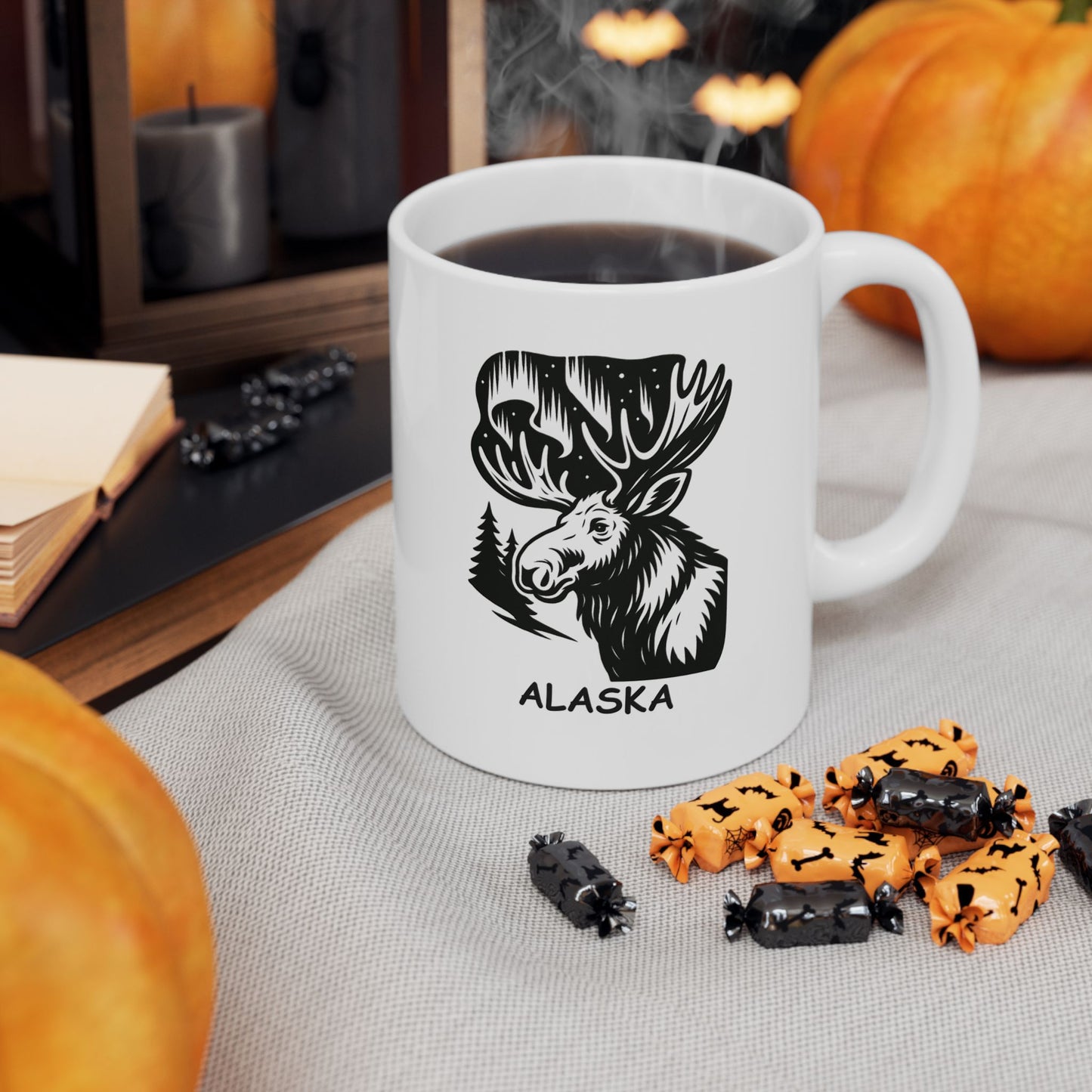 "In Alaska, if you can’t see the Northern Lights, you’ll at least see the moose." Ceramic Mug - 11oz 15oz - 13053