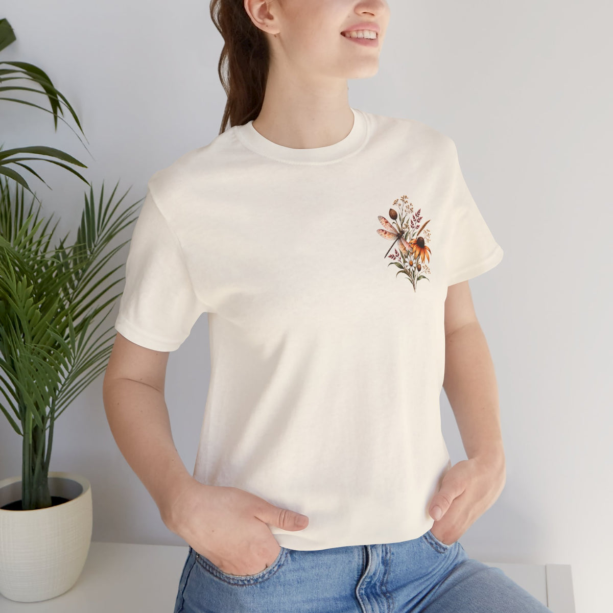 Vintage Wildflower & Dragonfly T-Shirt, Botanical Front & Back Tee - 14549