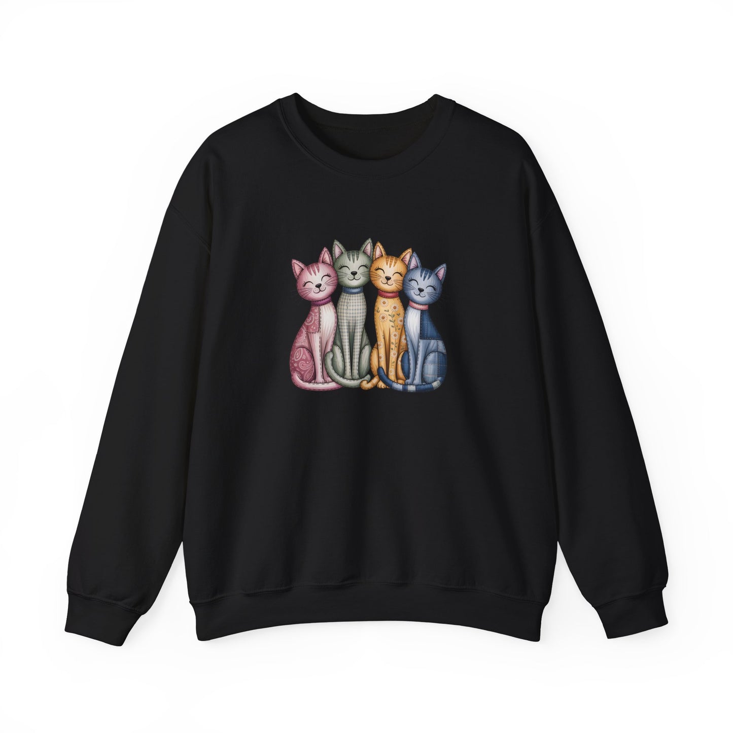 Happy Cats Illustration Sweatshirt – Colorful Cat Art Crewneck - 14770
