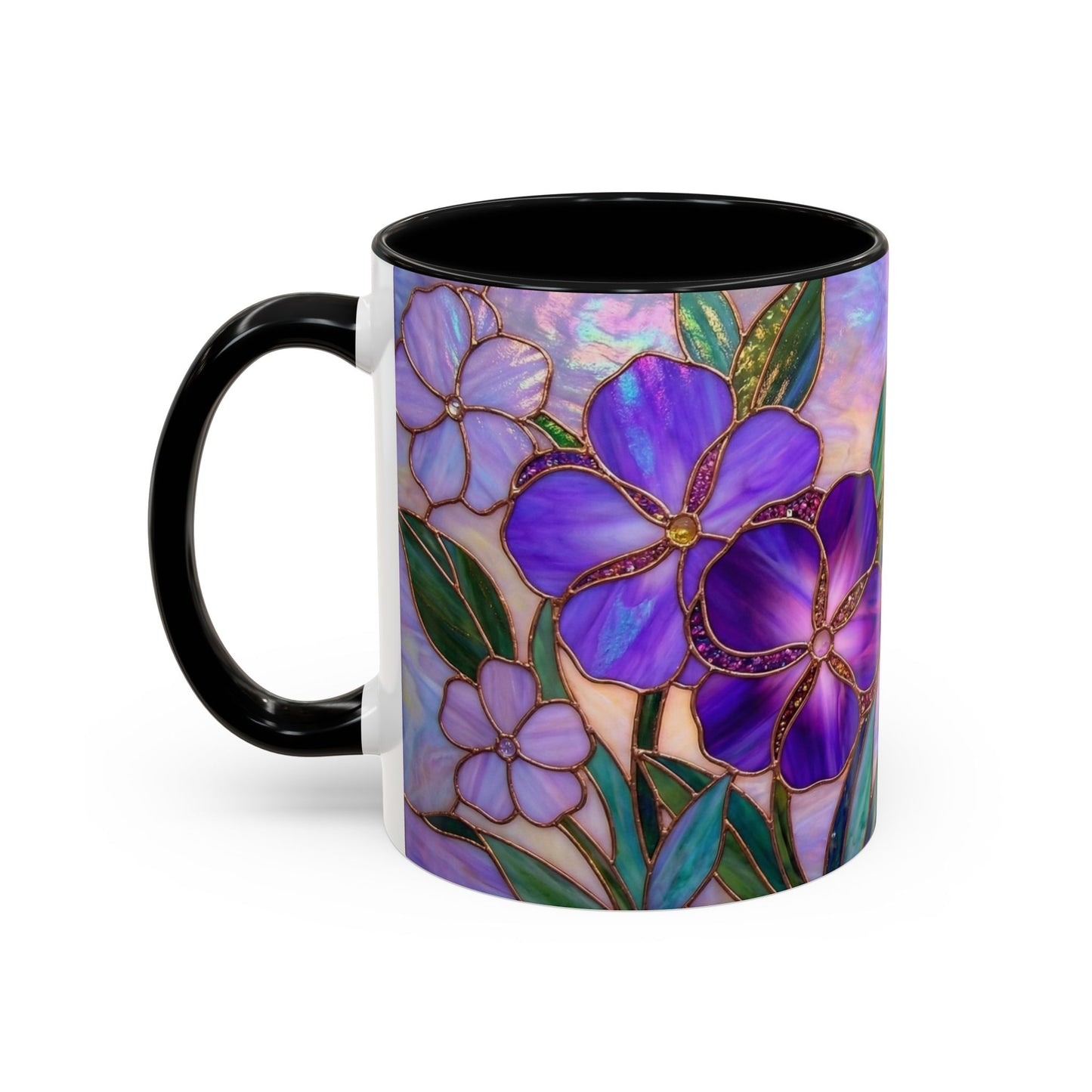 Stained Glass Violet Flowers Accent Coffee Mug, 11/15oz - 14537