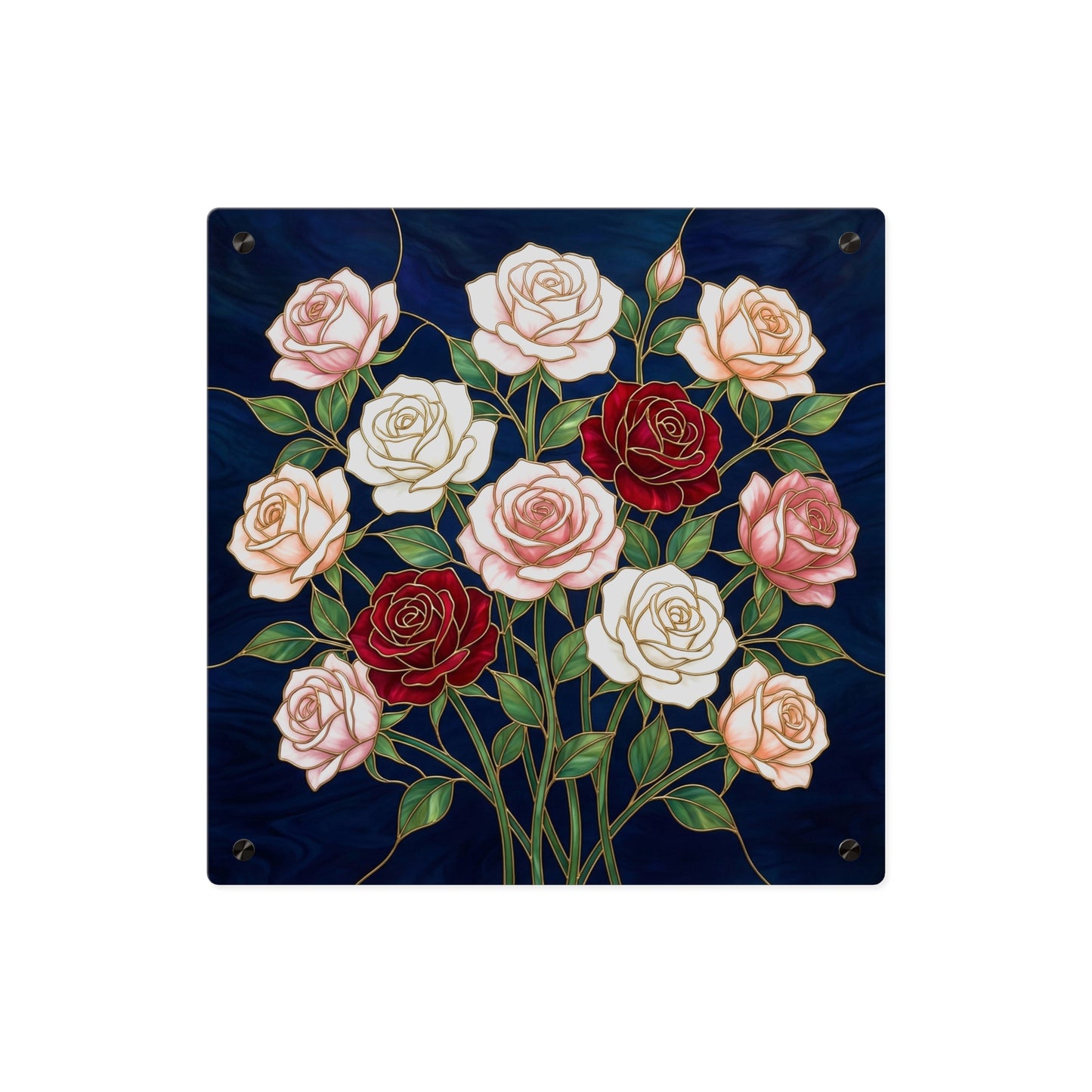 Rose Stained Glass Acrylic Wall Art Panel — Floral Garden Decor - 14604