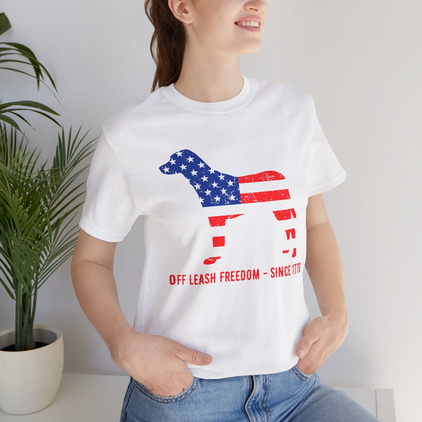 Patriotic Dog Lover Tee | Off Leash Freedom T-shirt, Dog Graphic Shirt, Fourth of July Gift, Casual Wear, Pet Lover Apparel - 13790