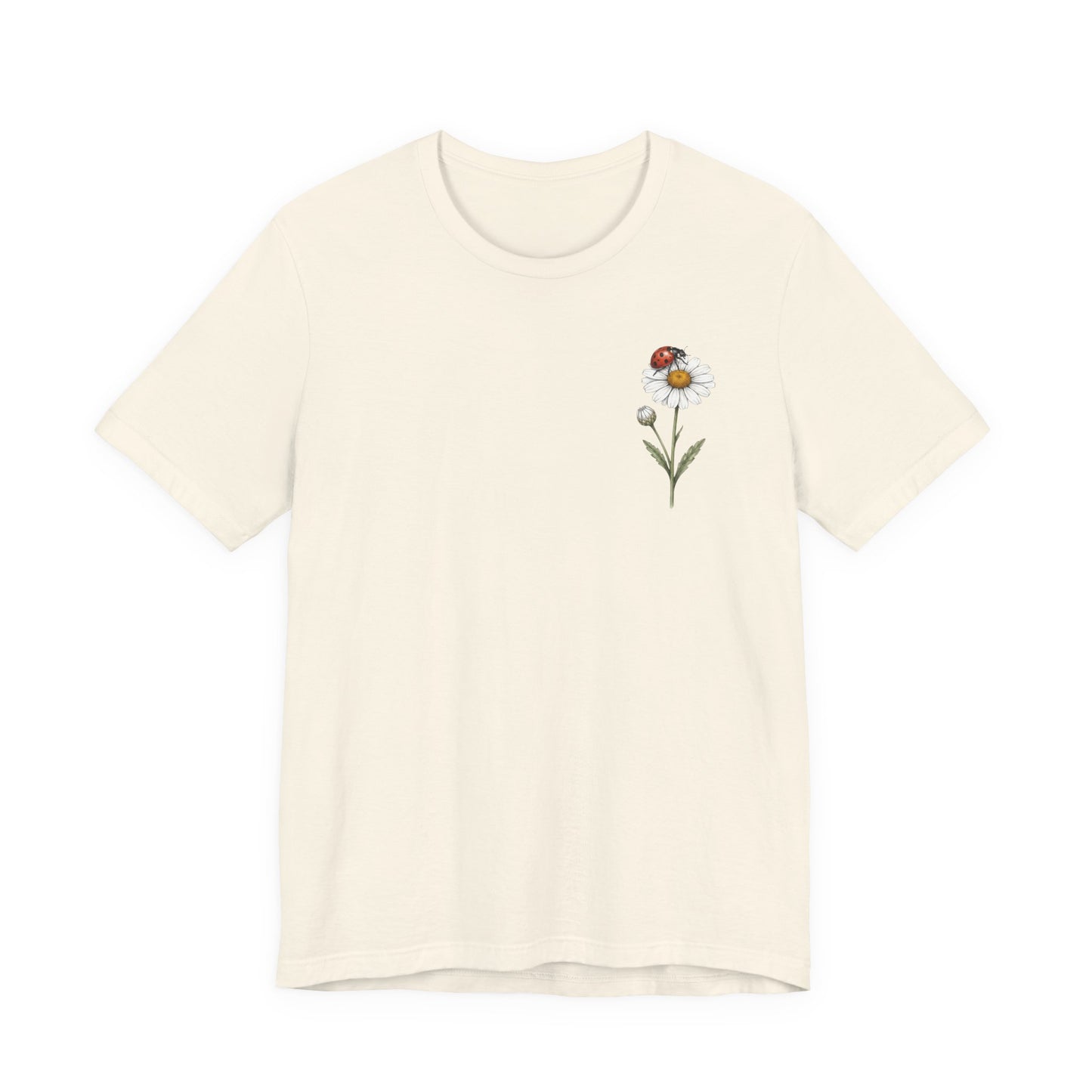 Daisy & Ladybug Floral T-Shirt, Minimal Wildflower Pocket Graphic Tee - 14963