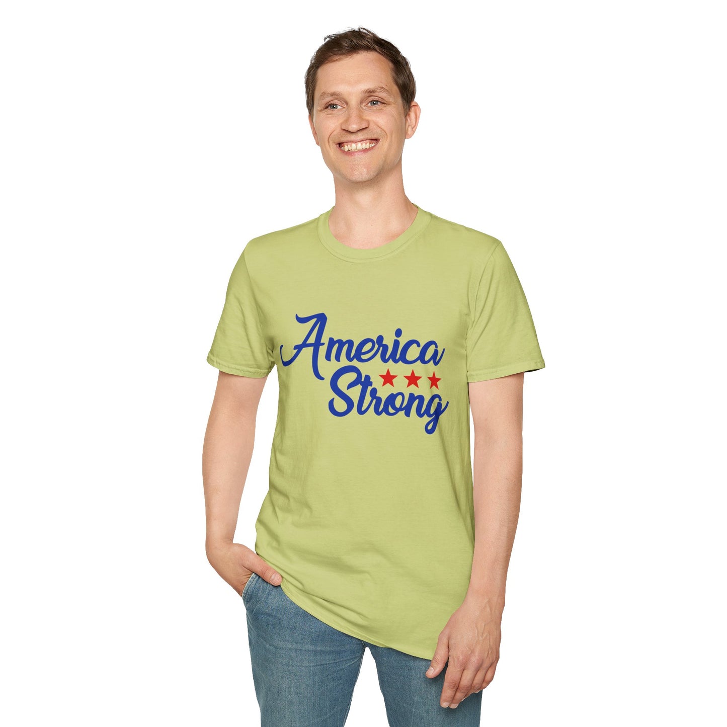 America Strong Unisex Softstyle T-Shirt - Patriotic Tee for BBQs, Memorial Day, 4th of July, Gift for Him/Her, Casual Wear - 13694