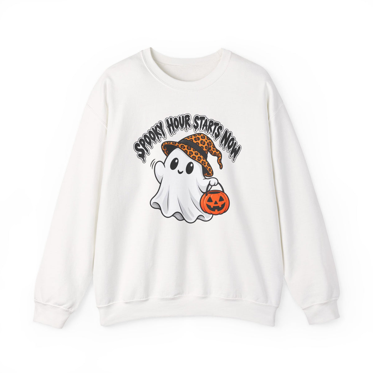 Spooky Hour Starts Now Sweatshirt, Cute Halloween Ghost Crewneck - 14536