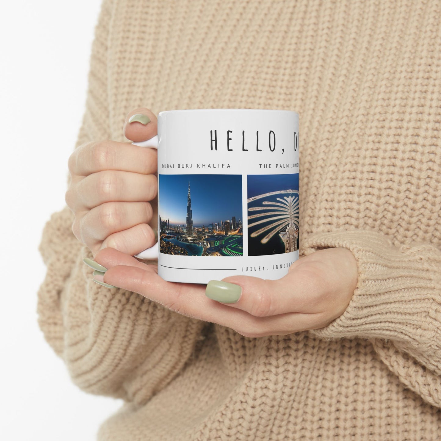 Hello Dubai - Ceramic Mug - 11oz & 15oz Options, Perfect for Travelers & Souvenir Lovers - 11945