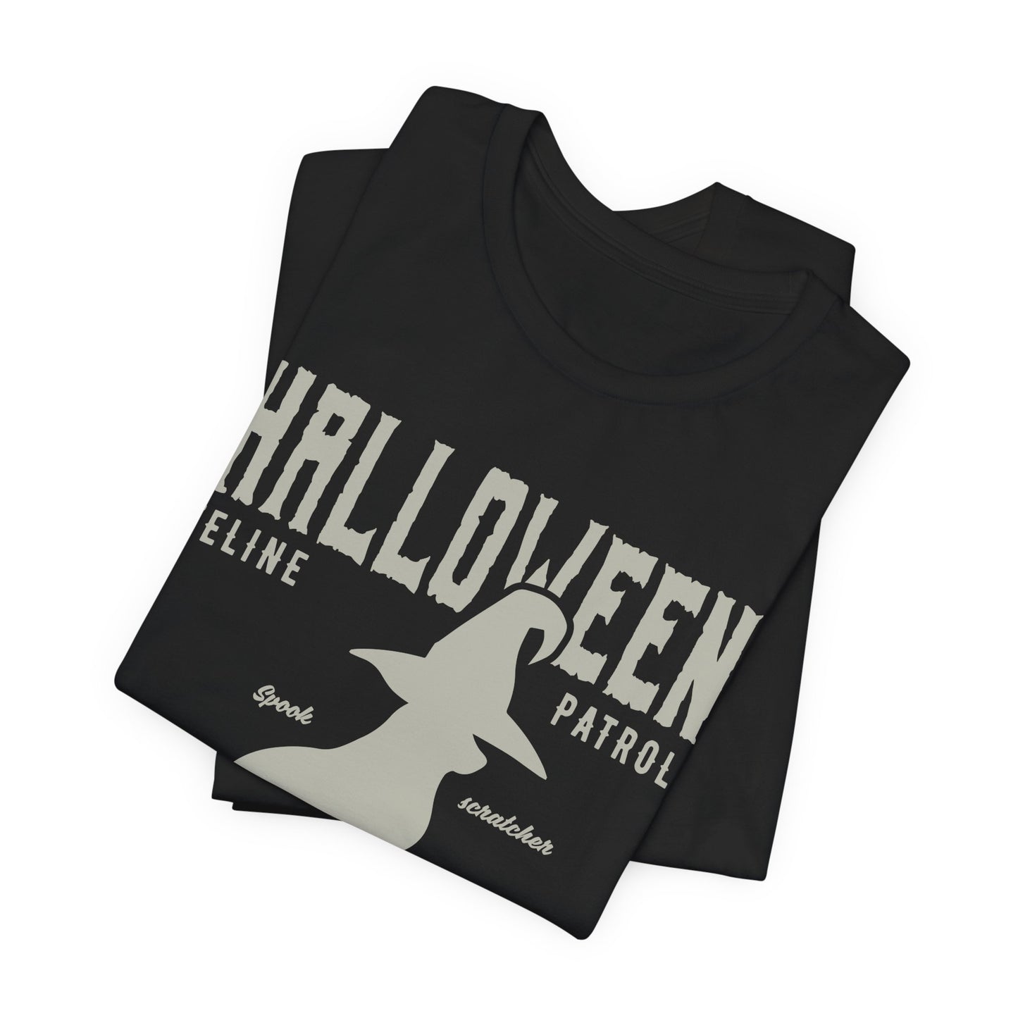 Halloween Feline Patrol, Spook Scratcher, Black Cats Unite  - Unisex Jersey Short Sleeve Tee - 12928