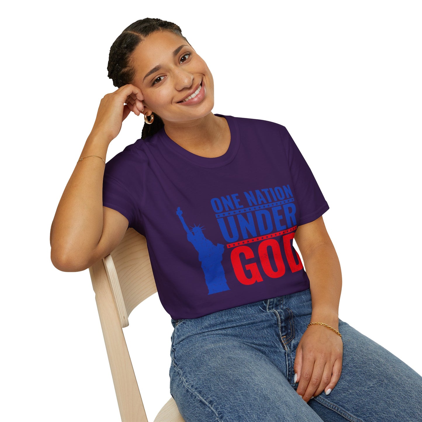 One Nation Under God, Patriotic Softstyle T-Shirt - Independence Day Tee, Fourth of July Shirt, Unisex Comfort Wear, Gift for Veterans - 13494