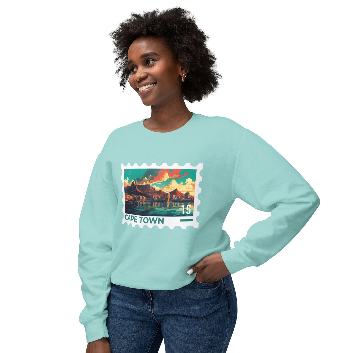 Cape Town Unisex Lightweight Crewneck Sweatshirt - Artistic Scenic Design - 12127