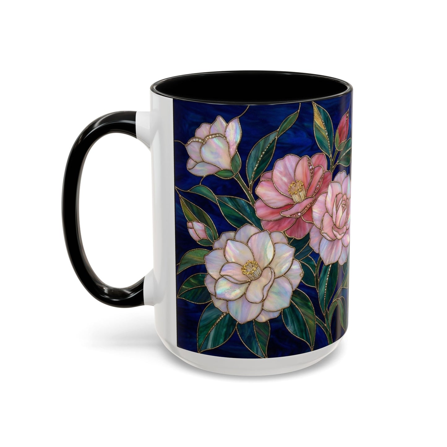 Camellia Floral Accent Coffee Mug — Stained Glass Design (11/15oz) - 14558