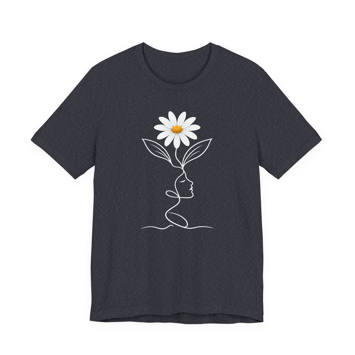Daisy Woman Face T-Shirt, Minimalist Floral Line Art Tee - 14522