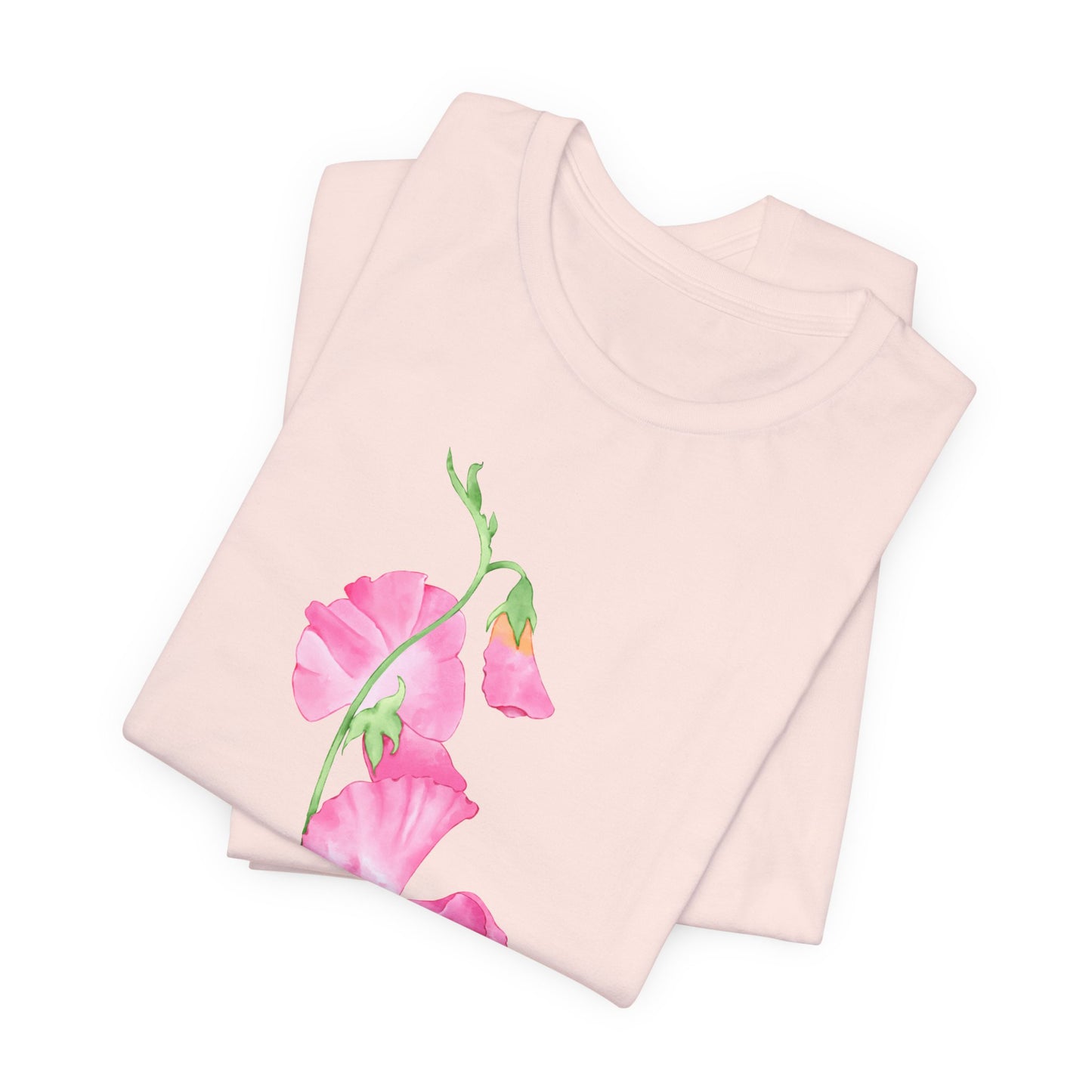 Sweet Pea Floral T-Shirt, Pink Watercolor Flower Graphic Tee - 14962