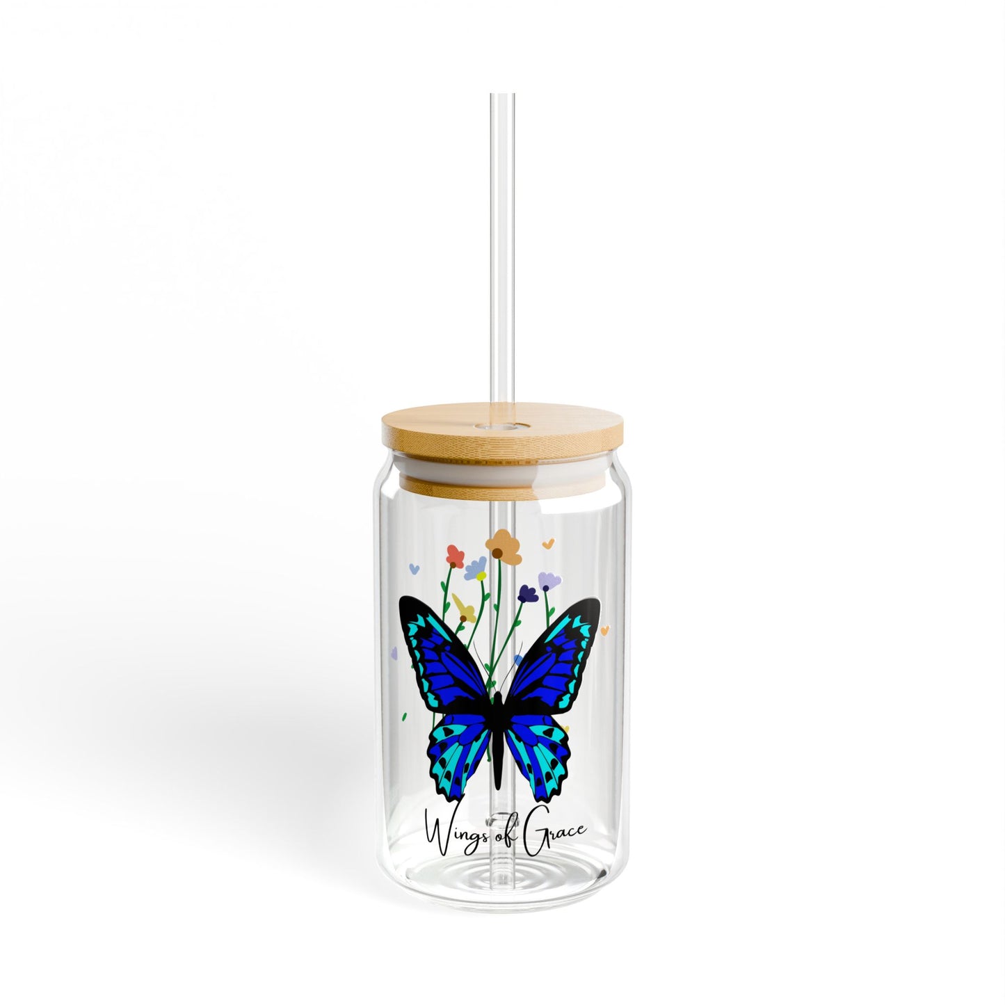 Butterfly: Wings of Grace,  Customizable - Sipper Glass, 16oz