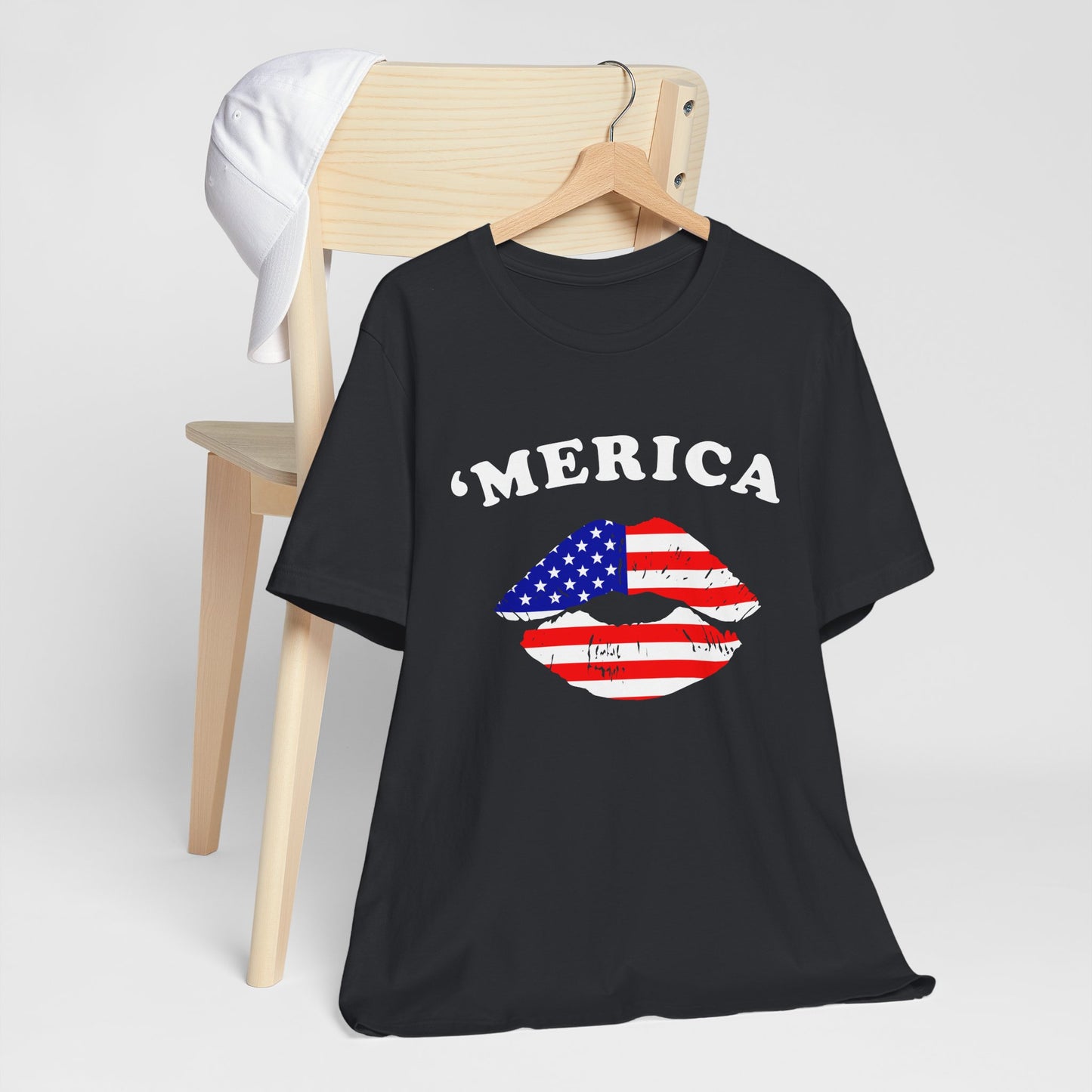 'Merica Unisex Jersey Tee, Patriotic Short Sleeve Shirt, USA Flag Design, Independence Day Apparel, Festival Wear, Summer Casual - 13519