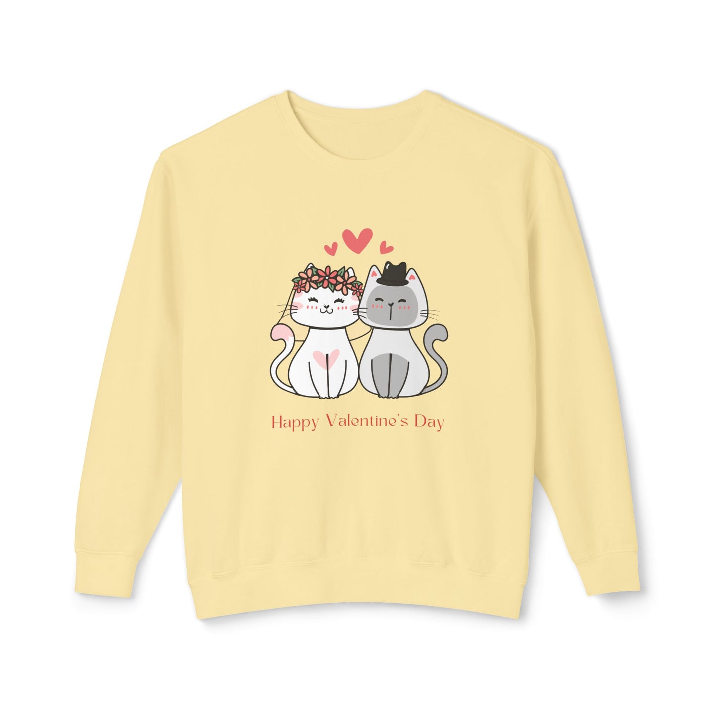 Two Cats, Happy Valentine's Day - Unisex Lightweight Crewneck Sweatshirt - 11387