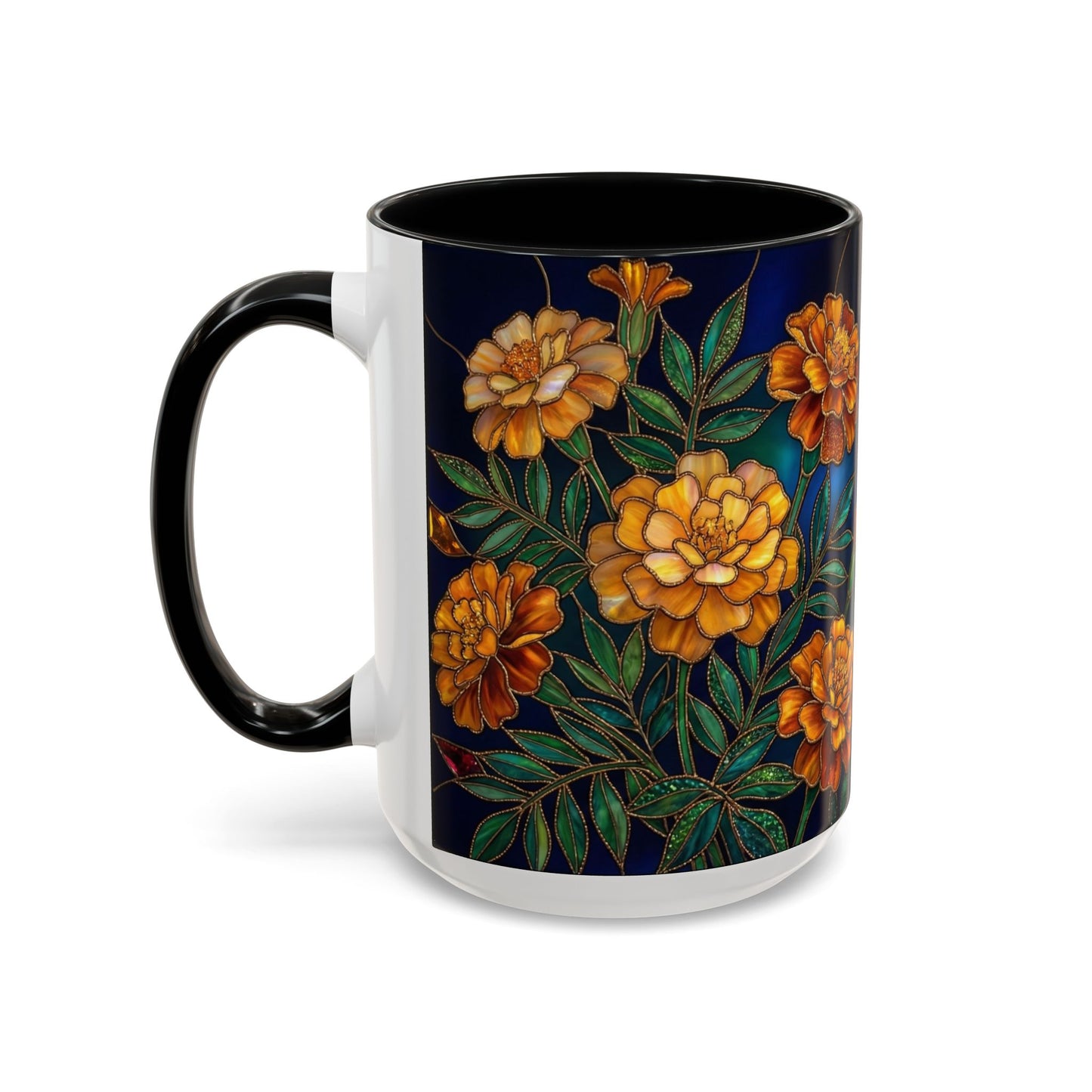 Marigold Floral Accent Coffee Mug — Dark Botanical 11/15oz - 14578