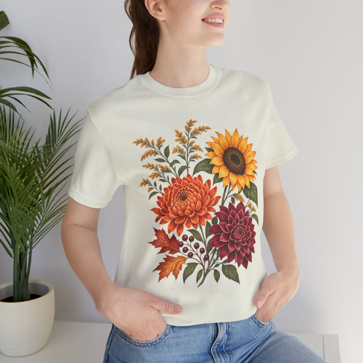 Autumn Wildflower Bouquet T-Shirt, Vintage Botanical Floral Tee - 14565