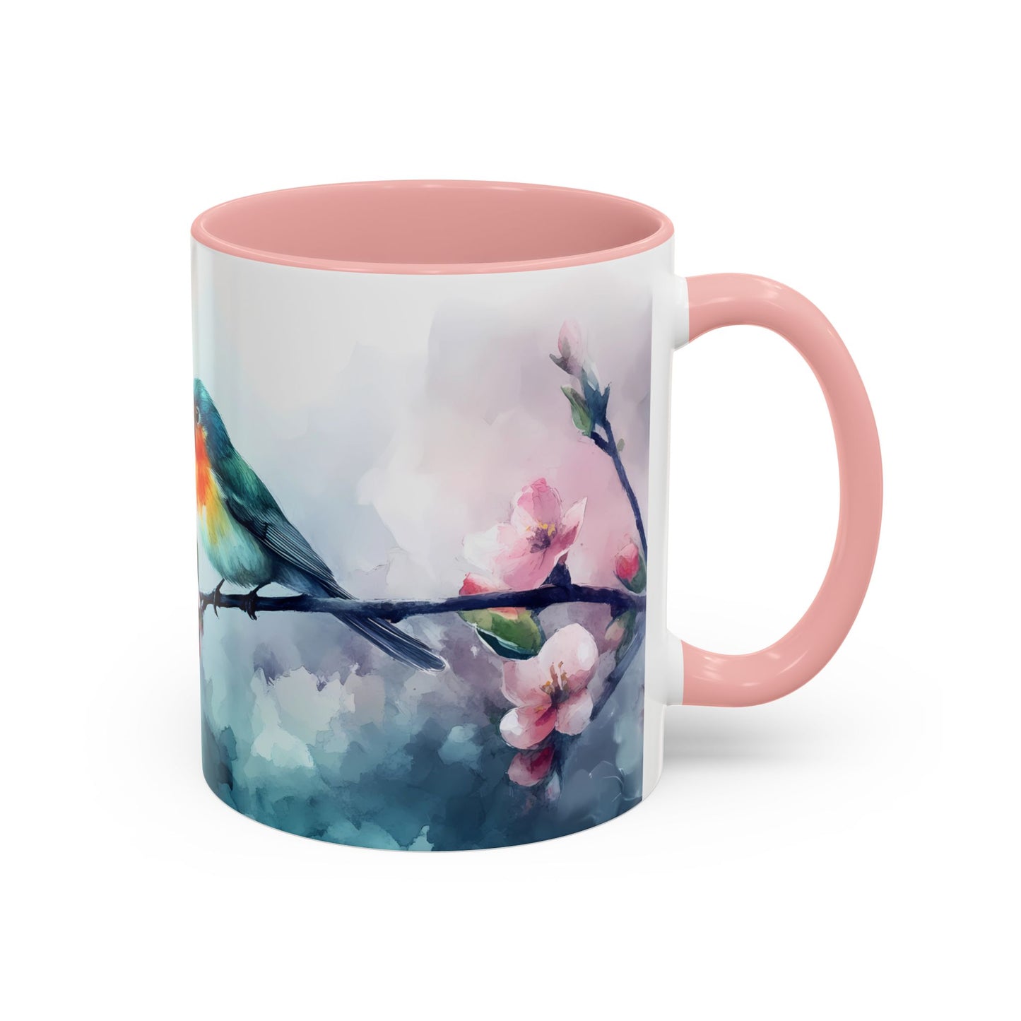 Whimsical Bird & Blossom Accent Coffee Mug - Perfect for Nature Lovers - 11886