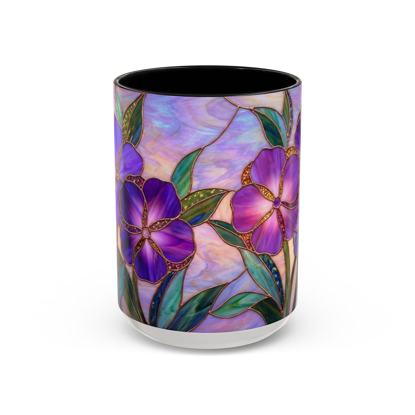 Stained Glass Violet Flowers Accent Coffee Mug, 11/15oz - 14537