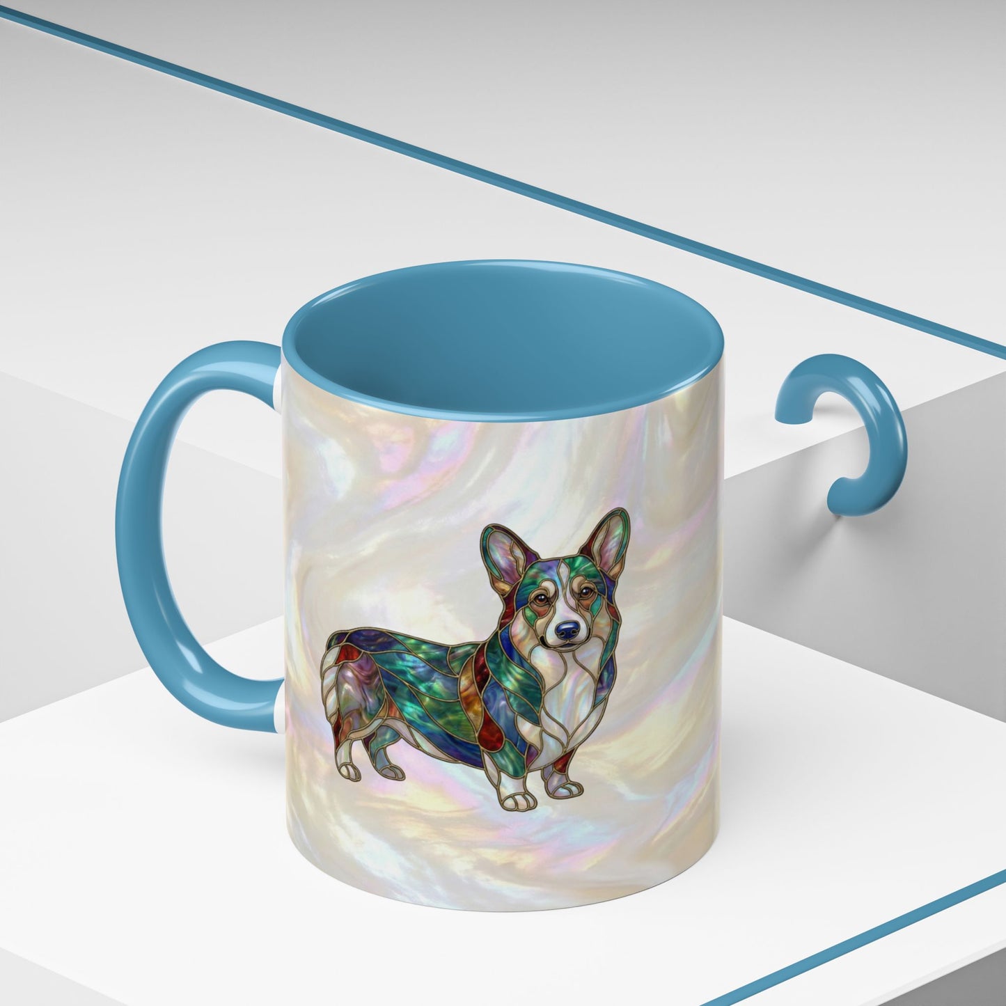 Corgi Accent Coffee Mug -Stained Glass Style (11/15oz) - 14627