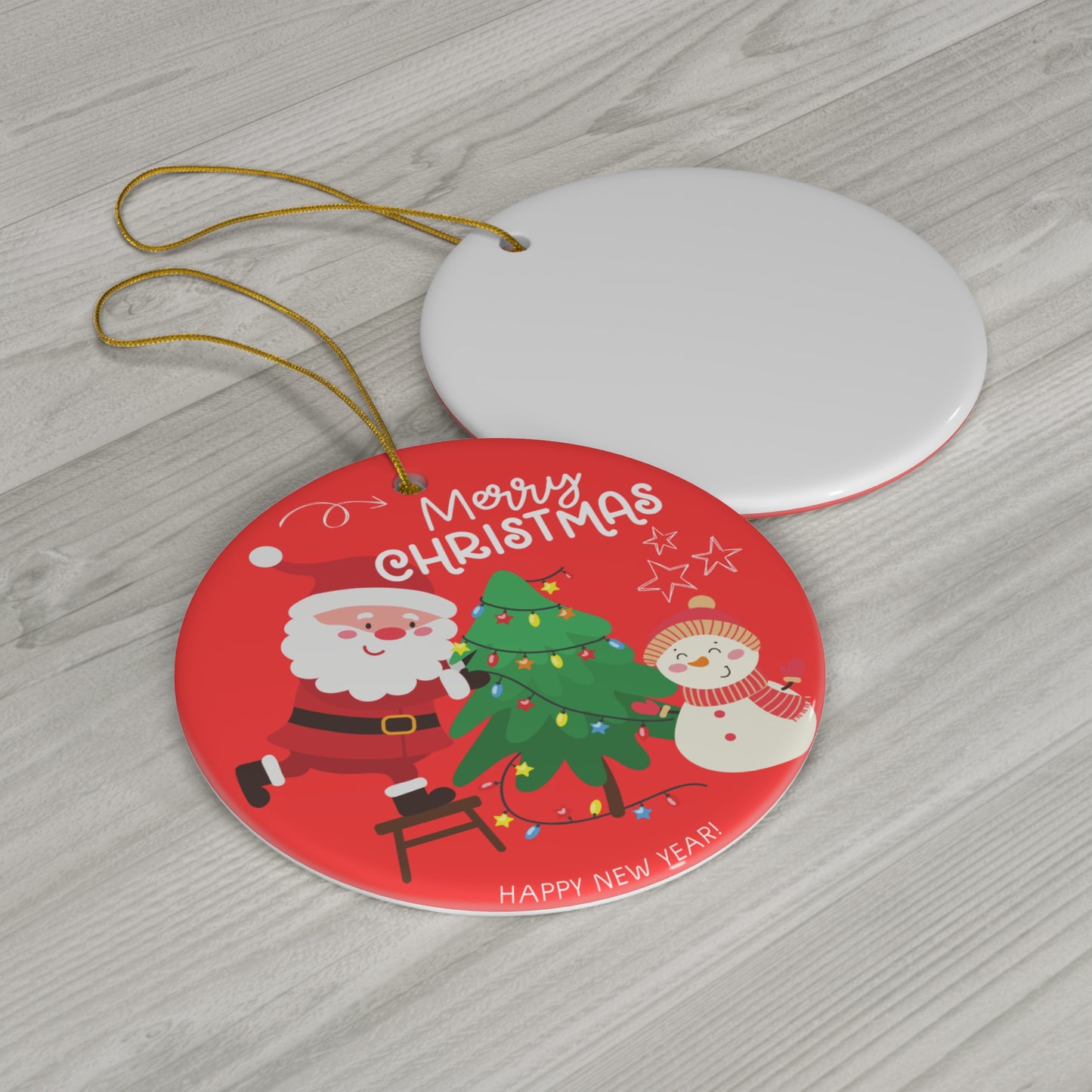 Merry Christmas, Happy New Year - Ceramic Ornament,  Round Shape