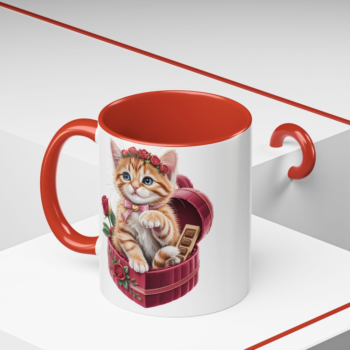 Cute Kitten Valentine Mug – Adorable Cat Illustration Coffee Cup, Romantic Gift for Cat Lovers (11oz / 15oz) - 14773