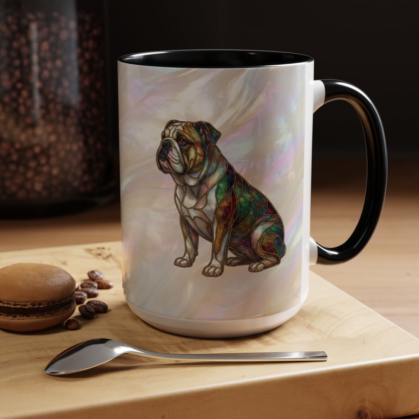 English Bulldog Accent Coffee Mug -Stained Glass Style (11/15oz) - 14630
