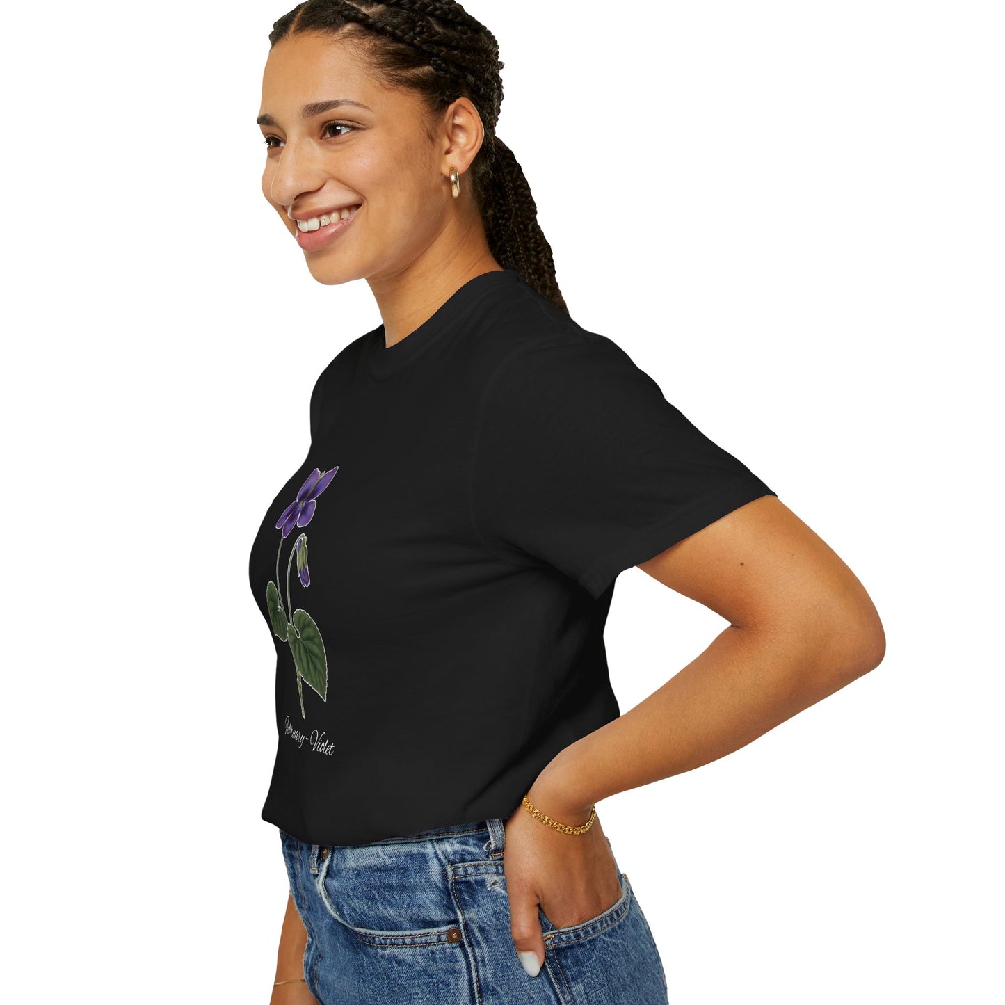 February Birth Flower Violet T-Shirt – Heavyweight Garment-Dyed Tee - 14700