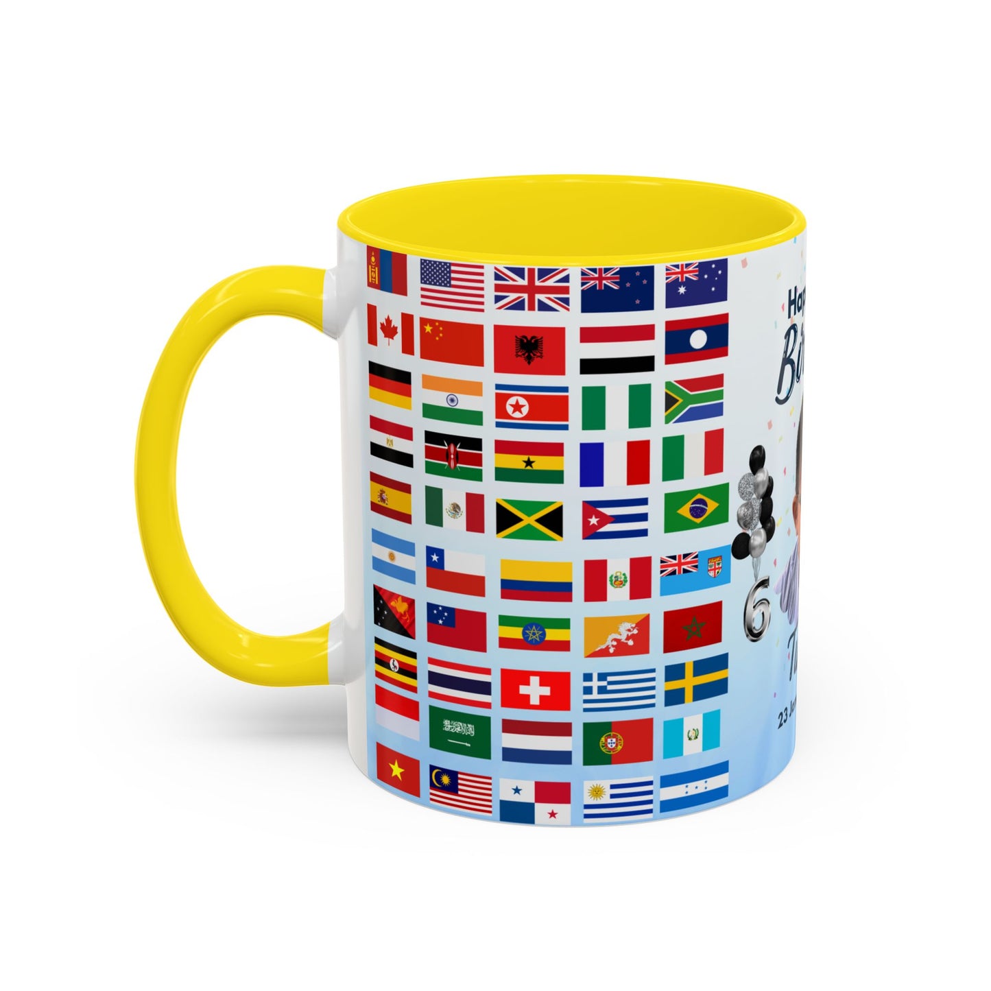 Kids, Happy Birthday, World Flag Fan, Details Customizable - Accent Coffee Mug (11, 15oz) - 11232