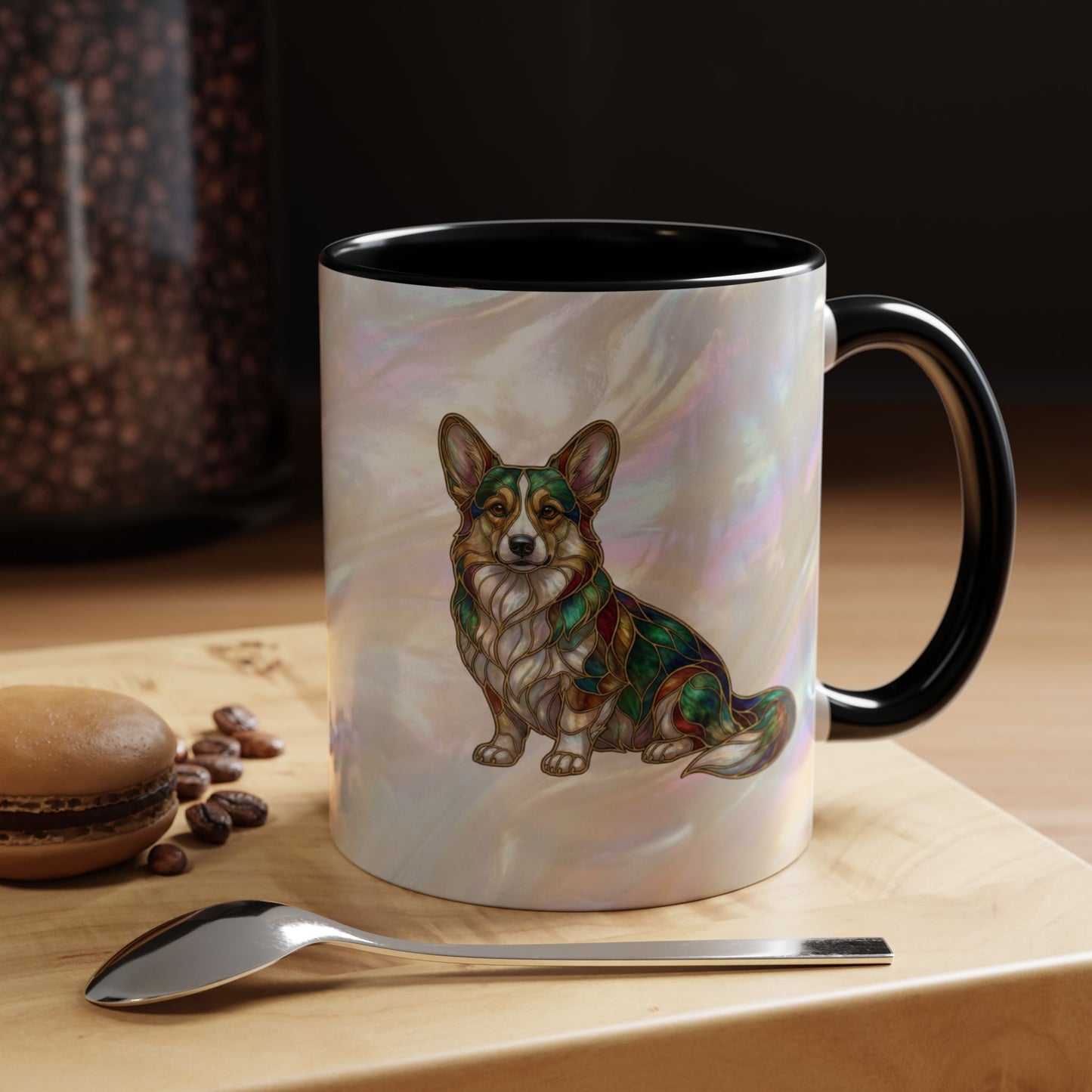 Corgi Accent Coffee Mug -Stained Glass Style (11/15oz) - 14627