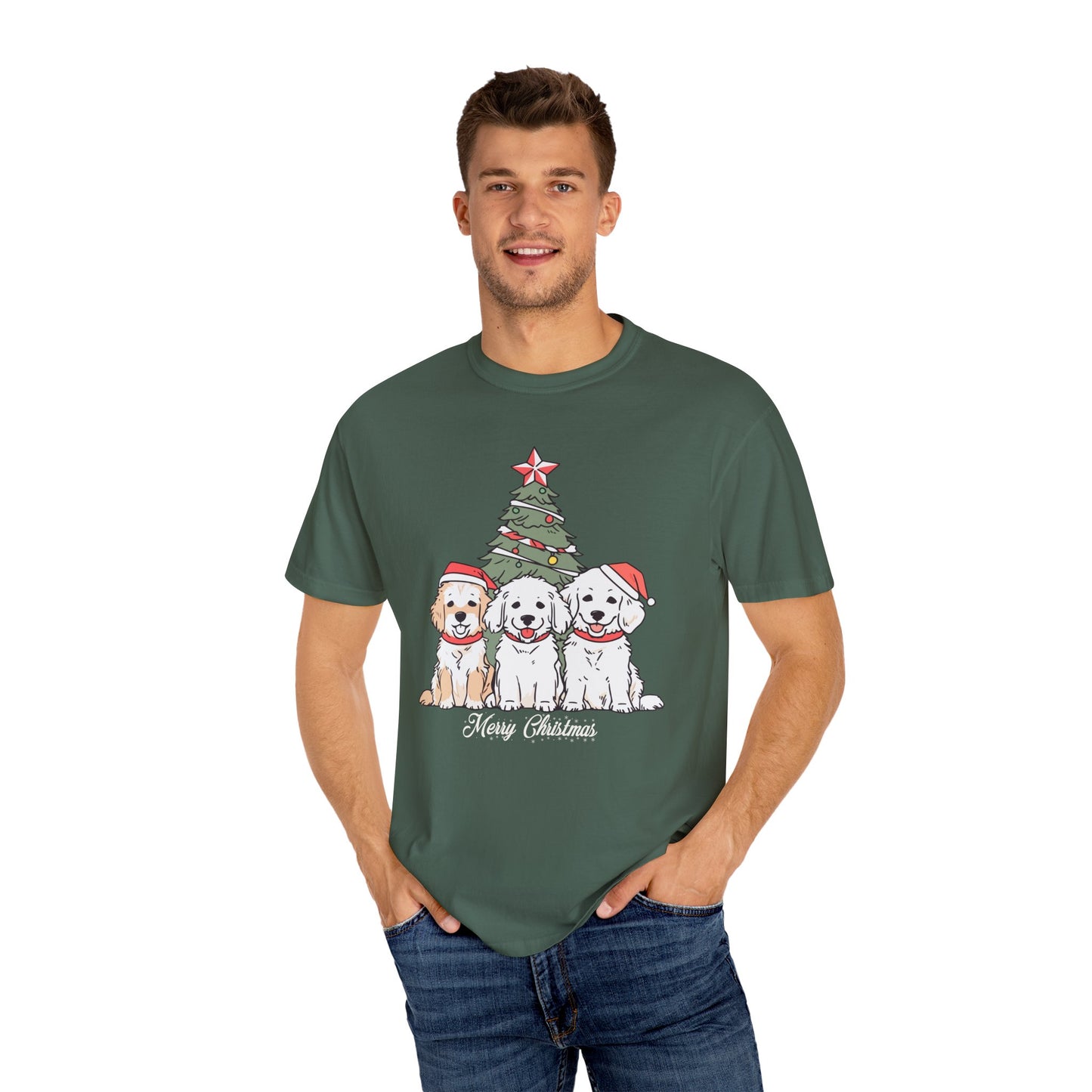 Puppies, Merry Christmas - Unisex Garment-Dyed T-shirt - 10280