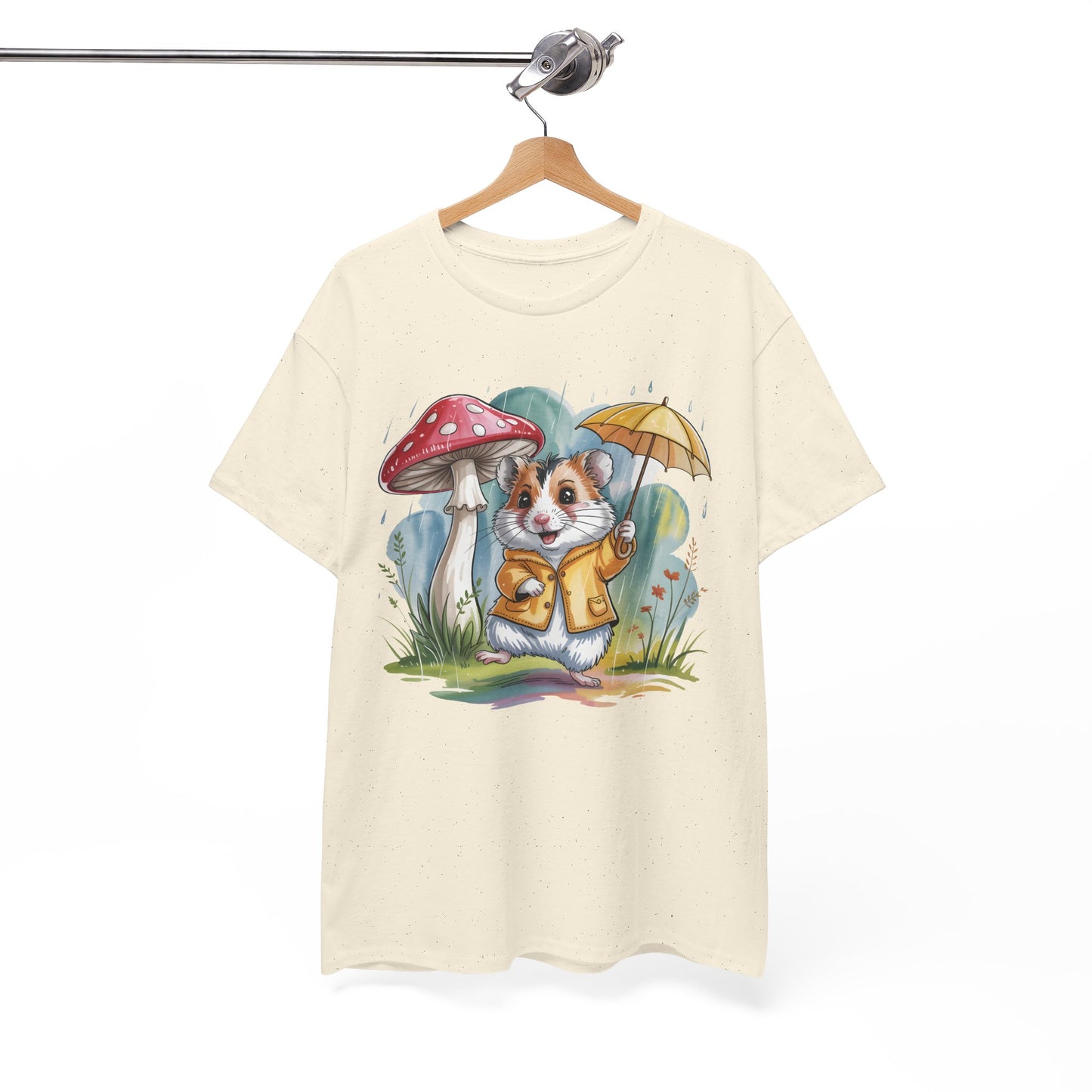 Cute Hamster T-Shirt – Raincoat Umbrella Animal Tee Watercolor Mushroom Gift - 14853