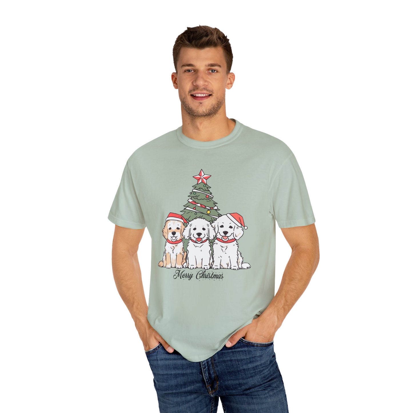 Puppies, Merry Christmas - Unisex Garment-Dyed T-shirt - 10280