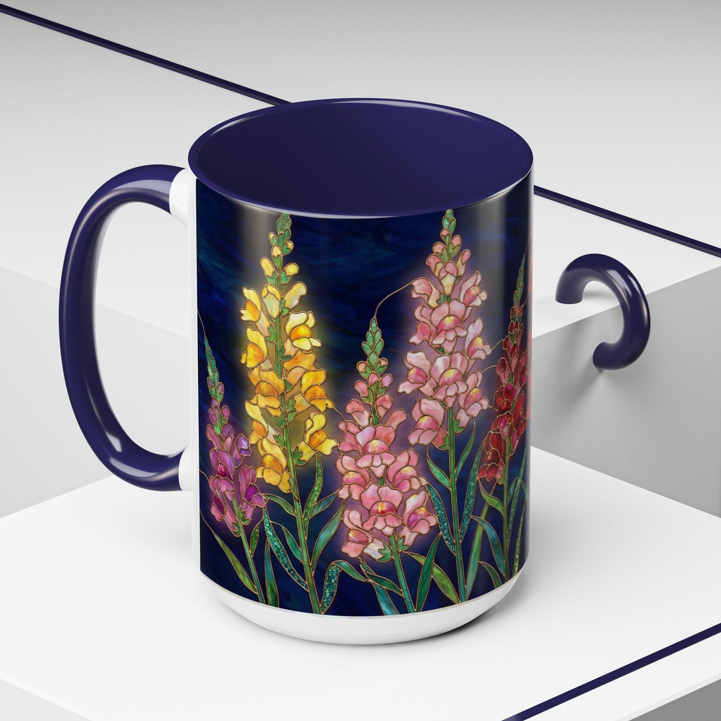 Snapdragon Floral Accent Coffee Mug — Stained Glass Design (11/15oz) - 14586