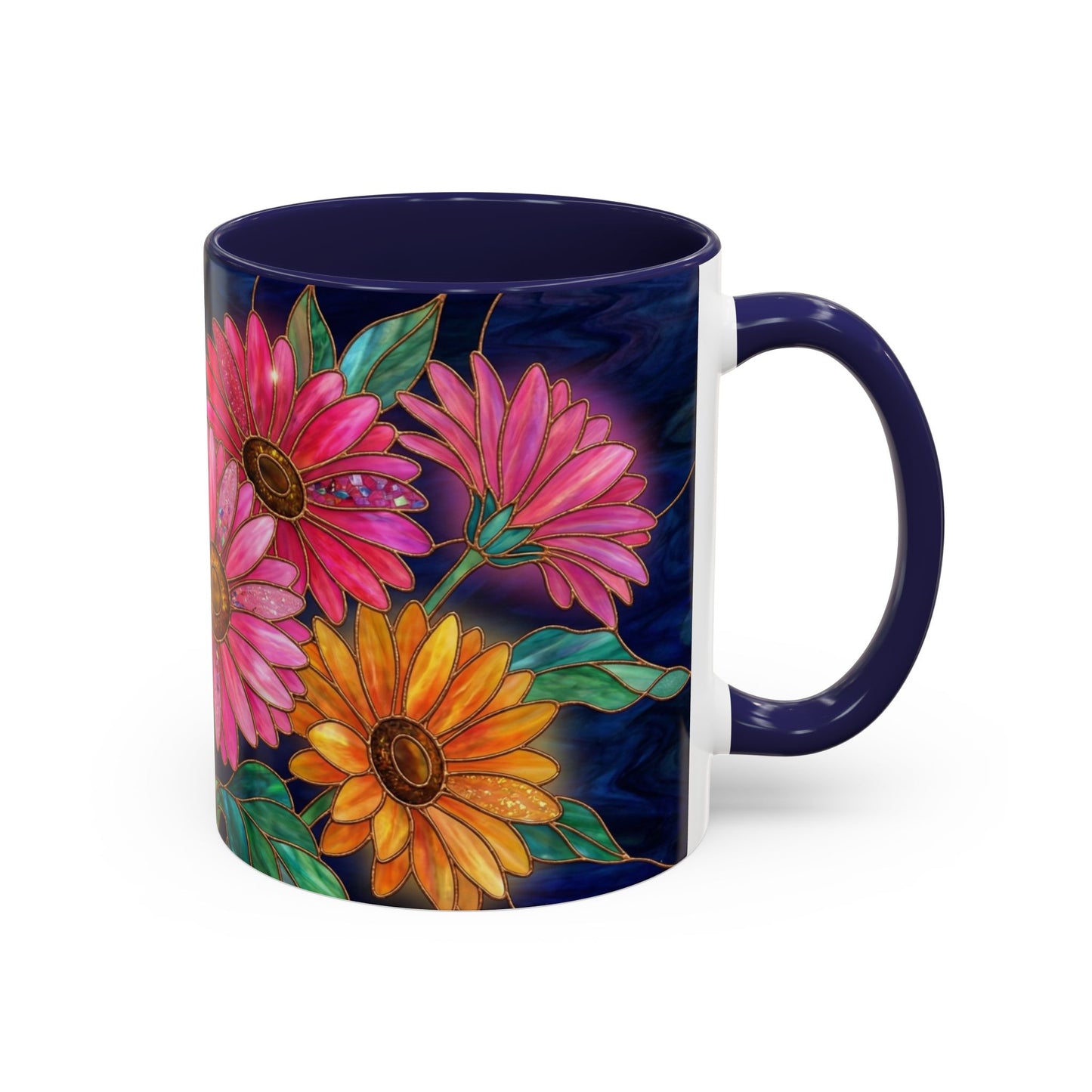 Gerbera Daisy Floral Accent Coffee Mug — Stained Glass Design (11/15 oz) - 14568