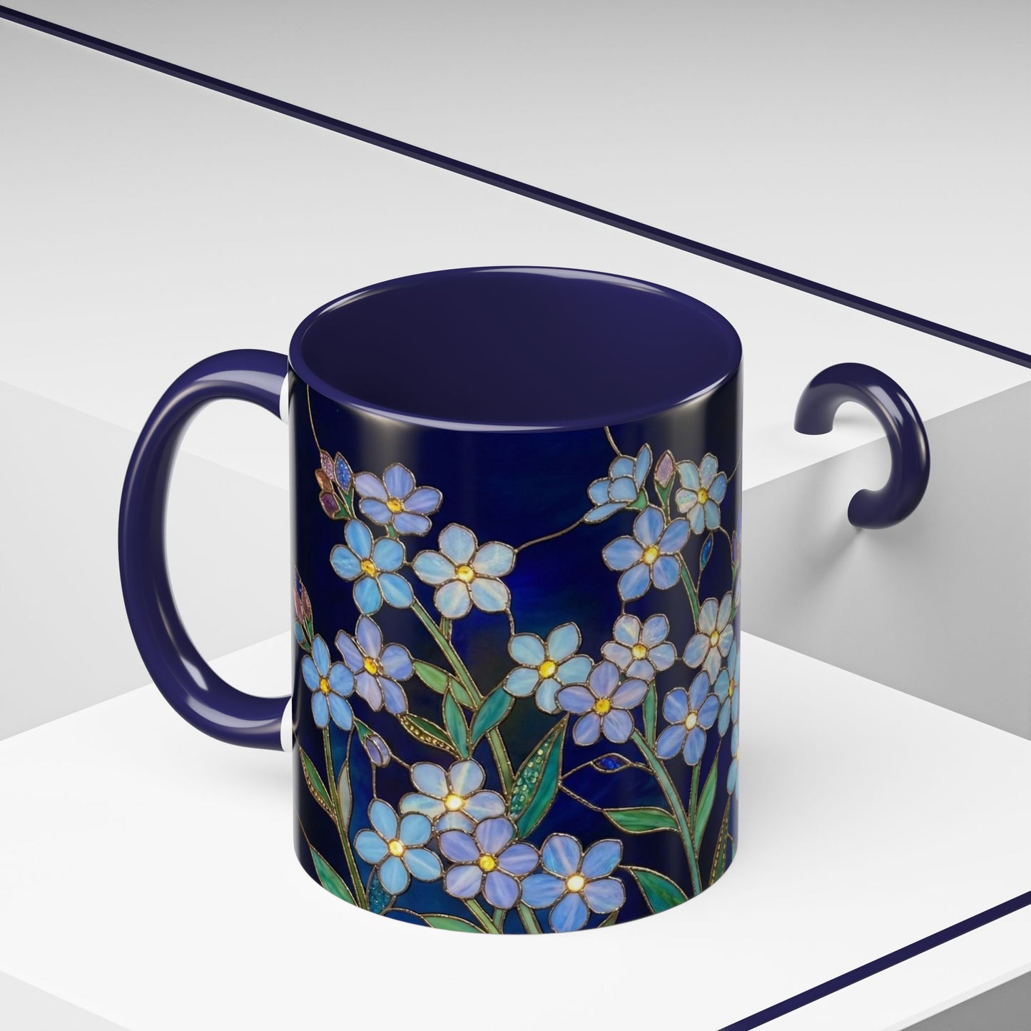 Forget-Me-Not Accent Coffee Mug — Stained Glass Design (11/15 oz) - 14564
