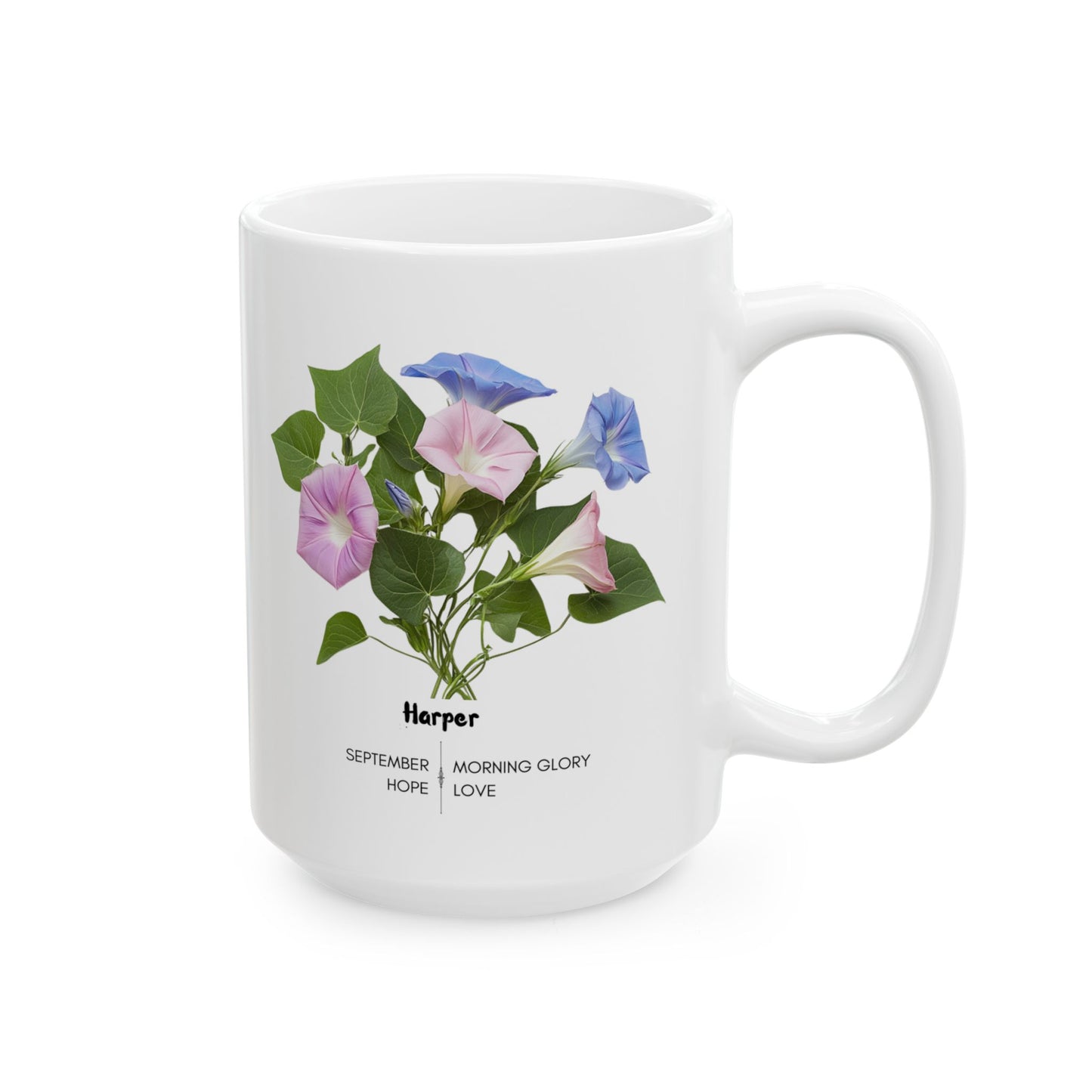 Happy Birthday: September Born, Morning Glory Flower, Customizable - Ceramic Mug, (11oz, 15oz)