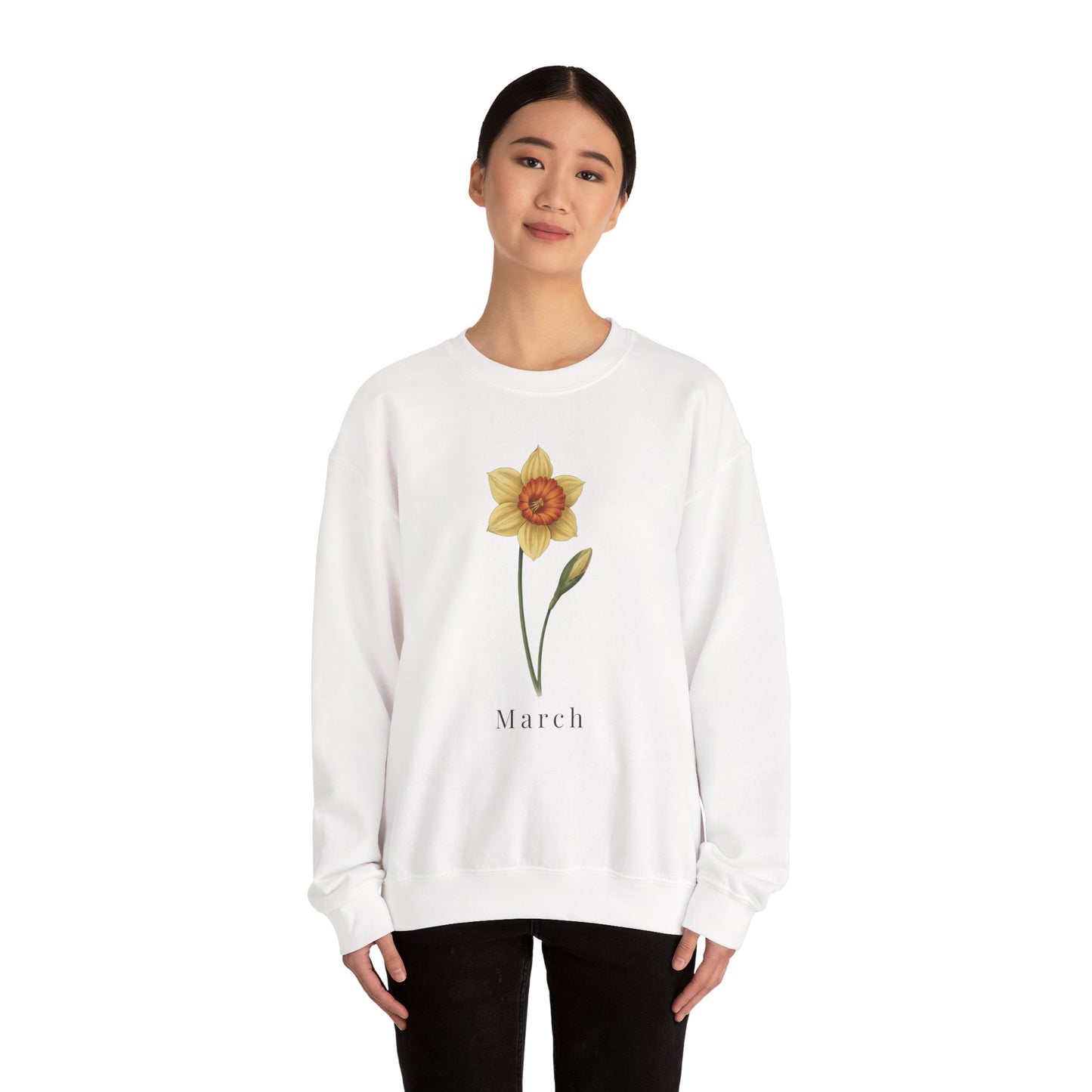 March Birth Flower Daffodil Crewneck Sweatshirt – Floral Birthday Gift Pullover - 14822