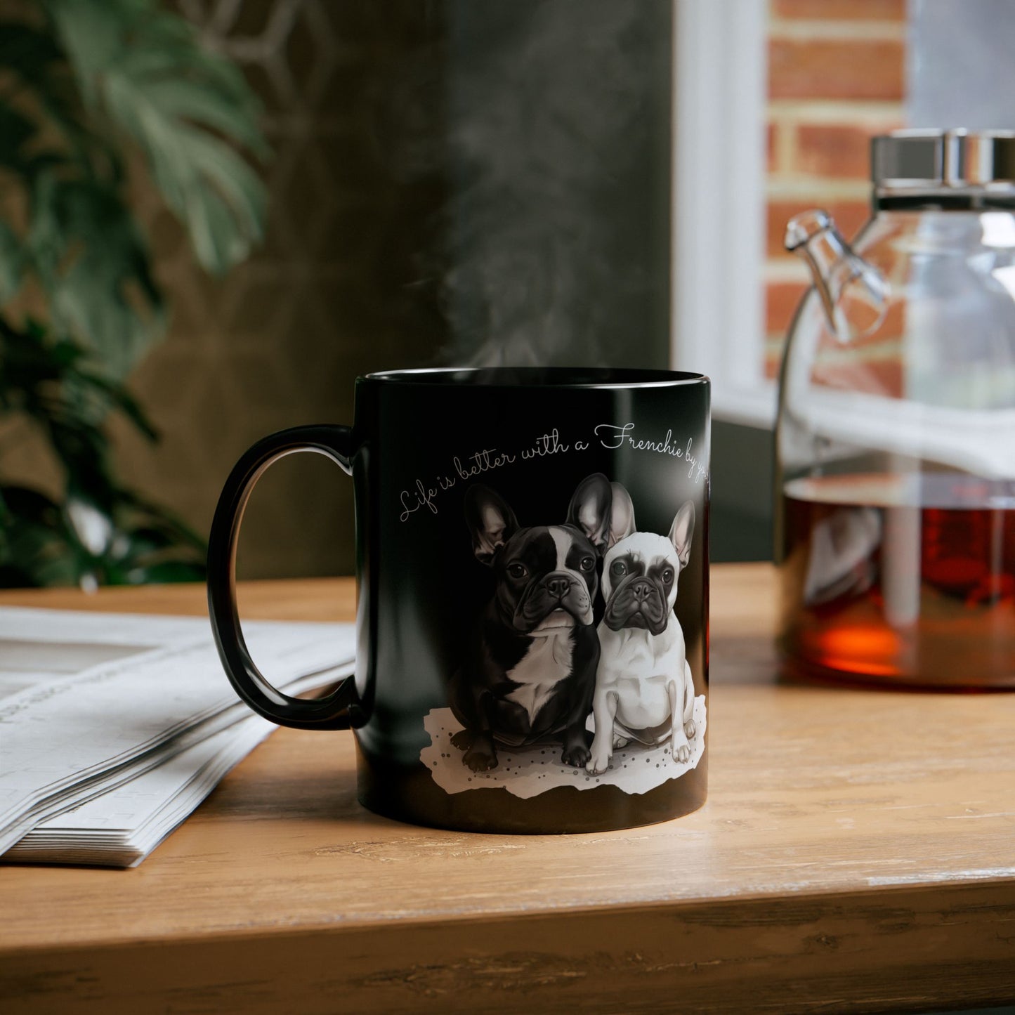 French Bulldogs, Customizable - Ceramic Black Mug (11oz, 15oz) - 10465