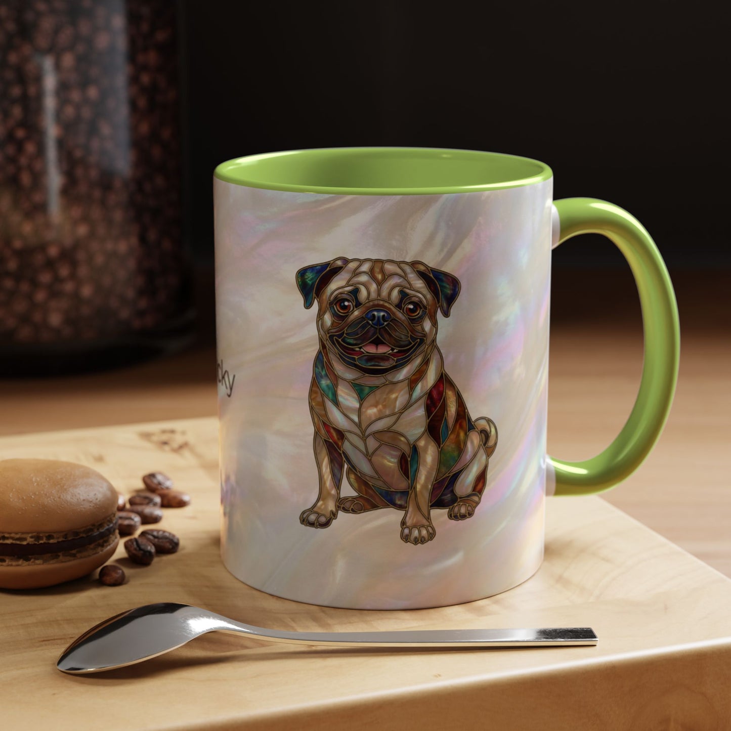 Personalized Pug Accent Coffee Mug –  Stained Glass Design (11/15oz) - 14547