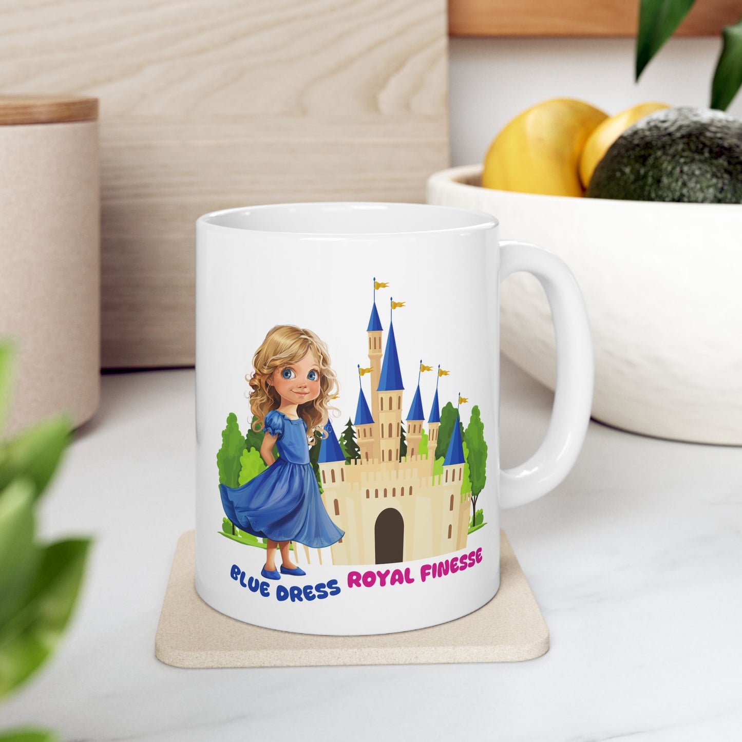 Blue Dress Princess, Royal Finesse, Customizable - Ceramic Mug, (11oz, 15oz)