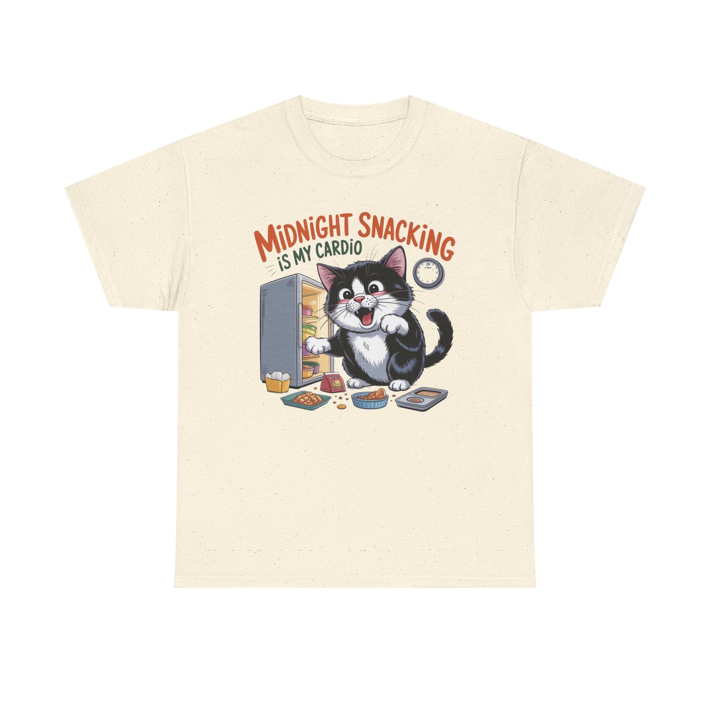 Midnight Snacking Is My Cardio T-Shirt — Funny Cat Graphic Tee, Cute Food Lover Gift - 14865
