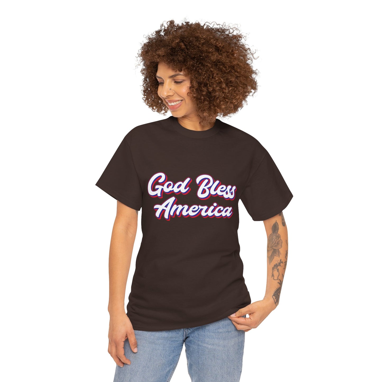 God Bless America Unisex Heavy Cotton Tee | Patriotic Shirt, American Pride Apparel, 4th of July Outfit, Gift for Veterans, Summer - 13655