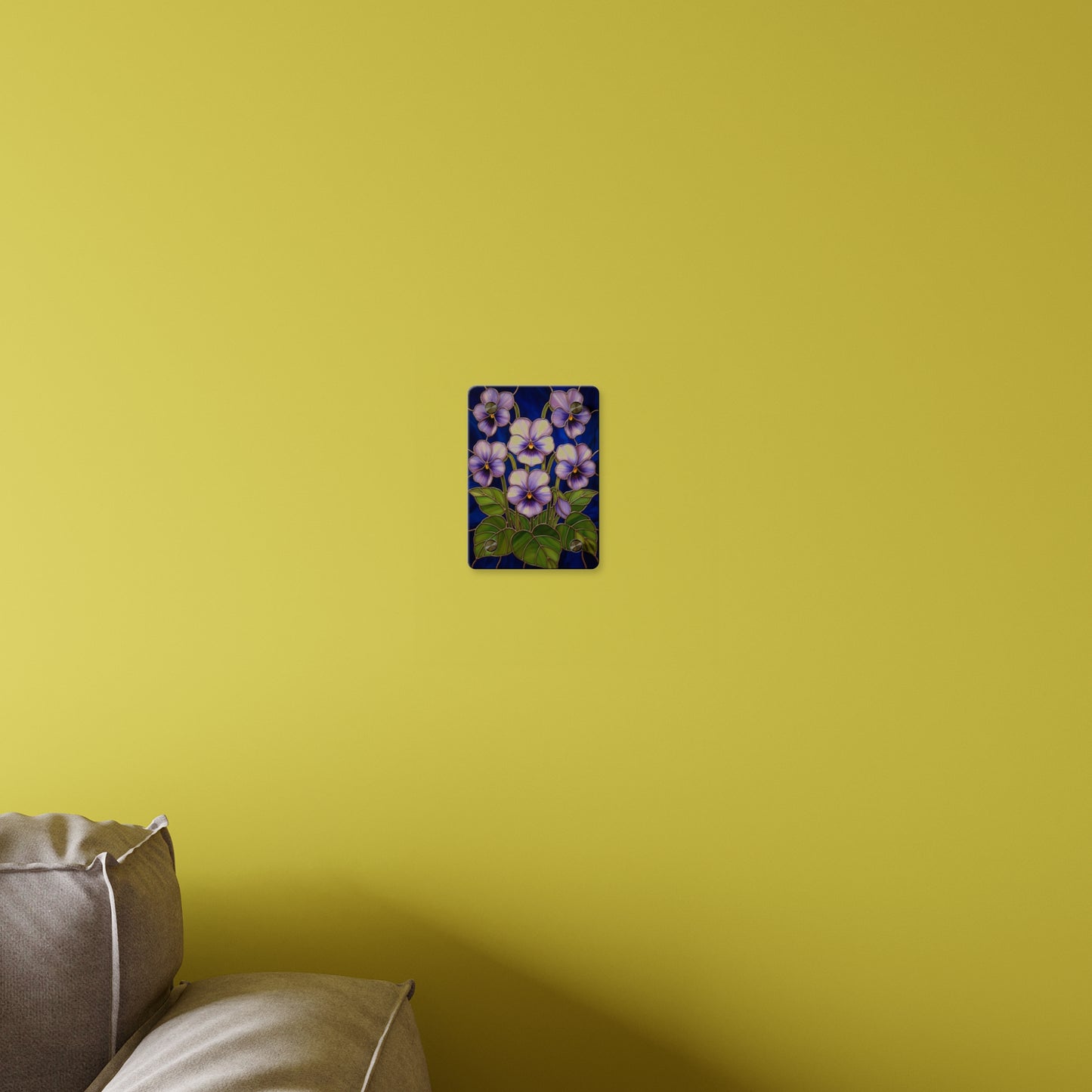 Violet Floral Acrylic Wall Art Panel — Purple Violets on Deep Blue - 14600
