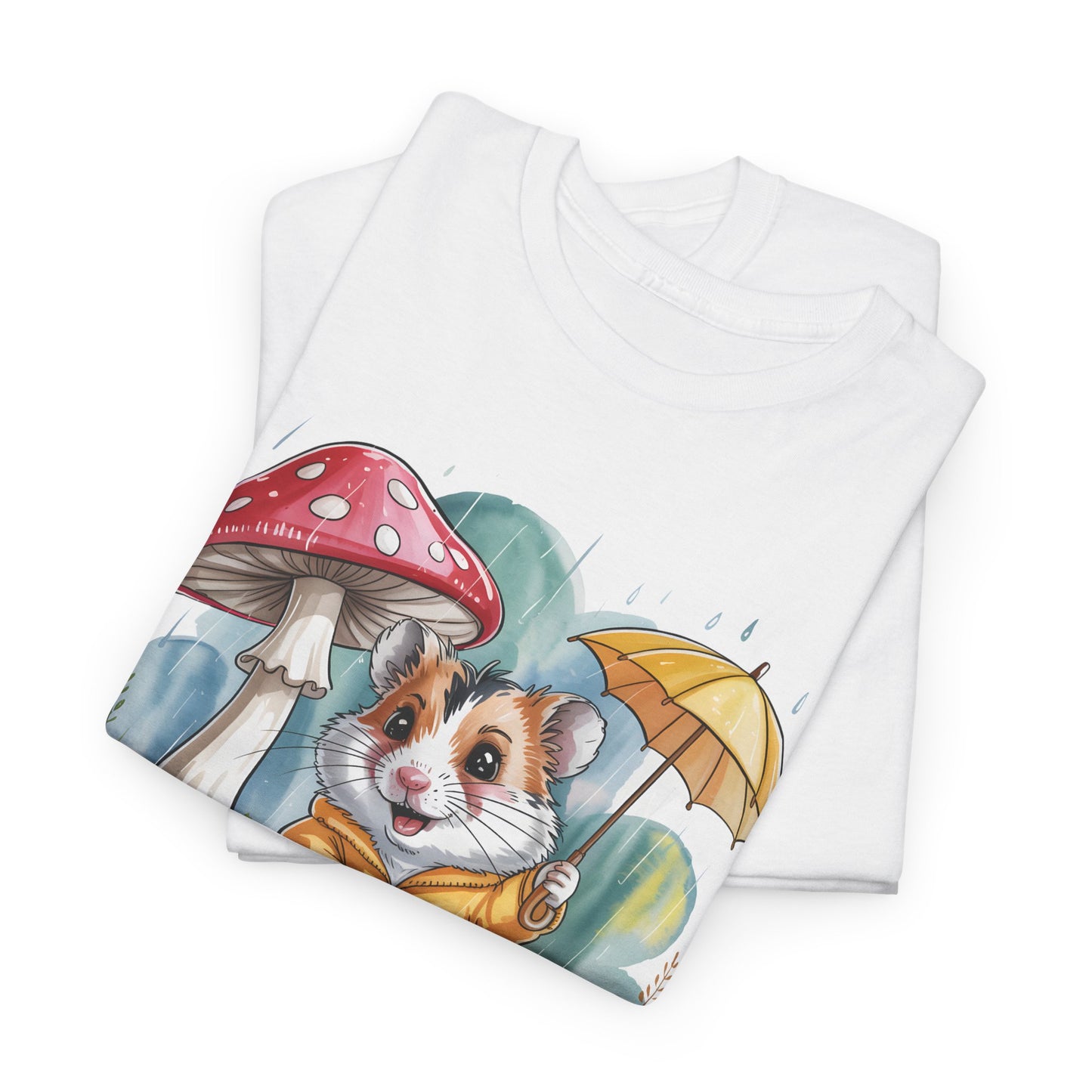 Cute Hamster T-Shirt – Raincoat Umbrella Animal Tee Watercolor Mushroom Gift - 14853